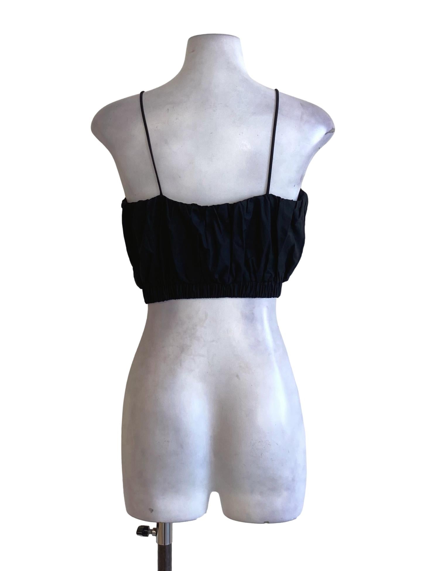 Rich Black Spaghetti Strap Waisted Cropped Top TWL