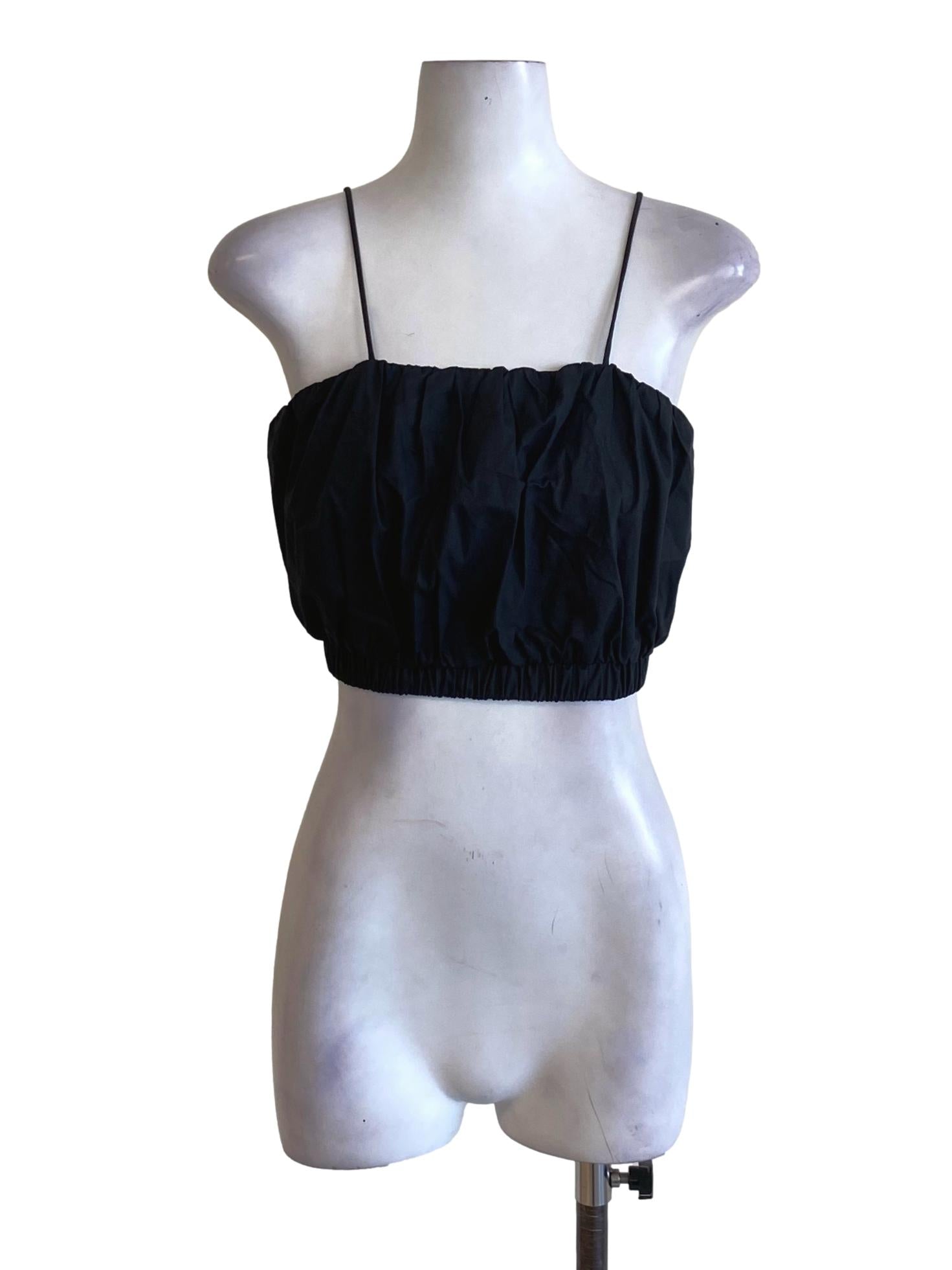 Rich Black Spaghetti Strap Waisted Cropped Top TWL