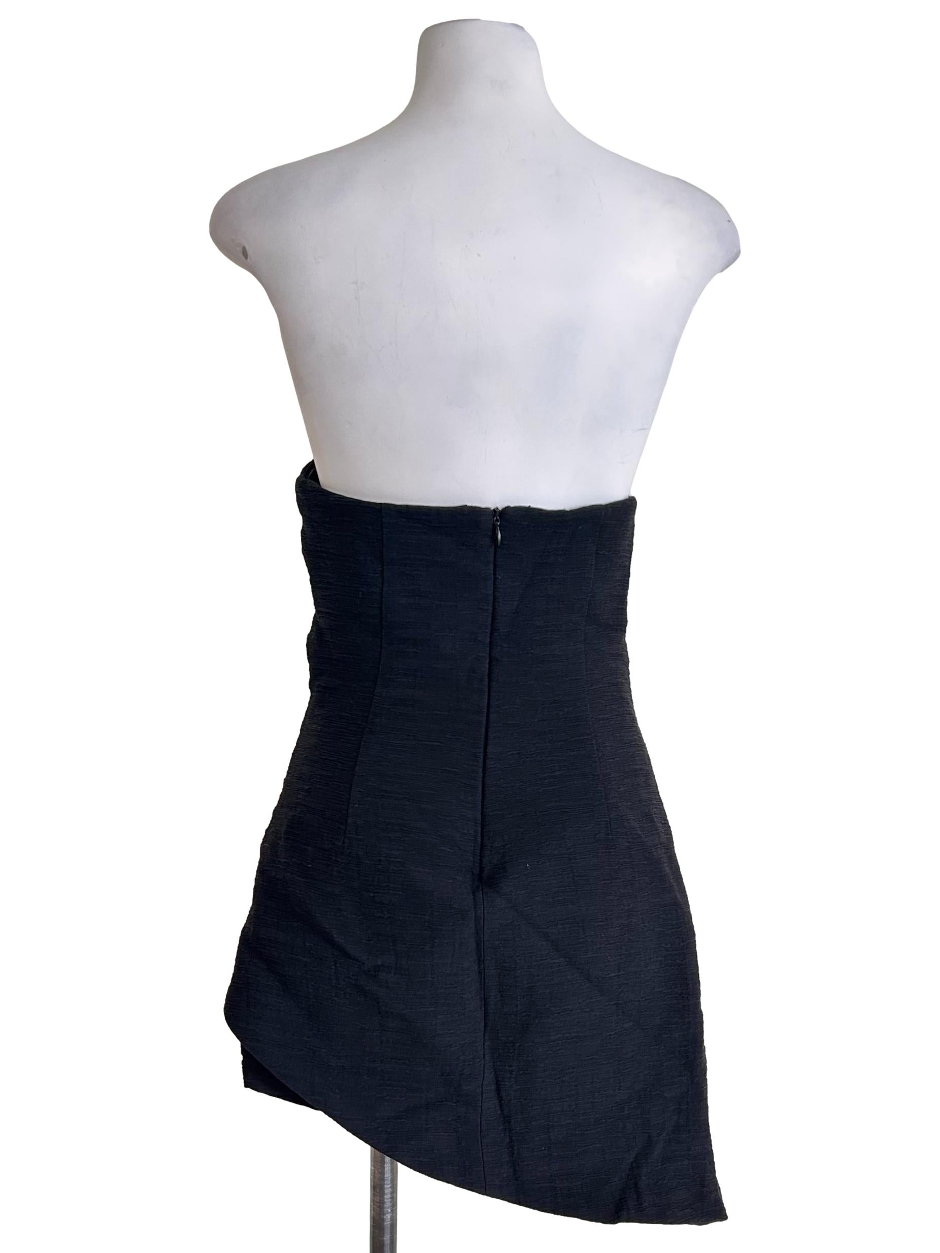 Strapless Black Draped Mini Dress