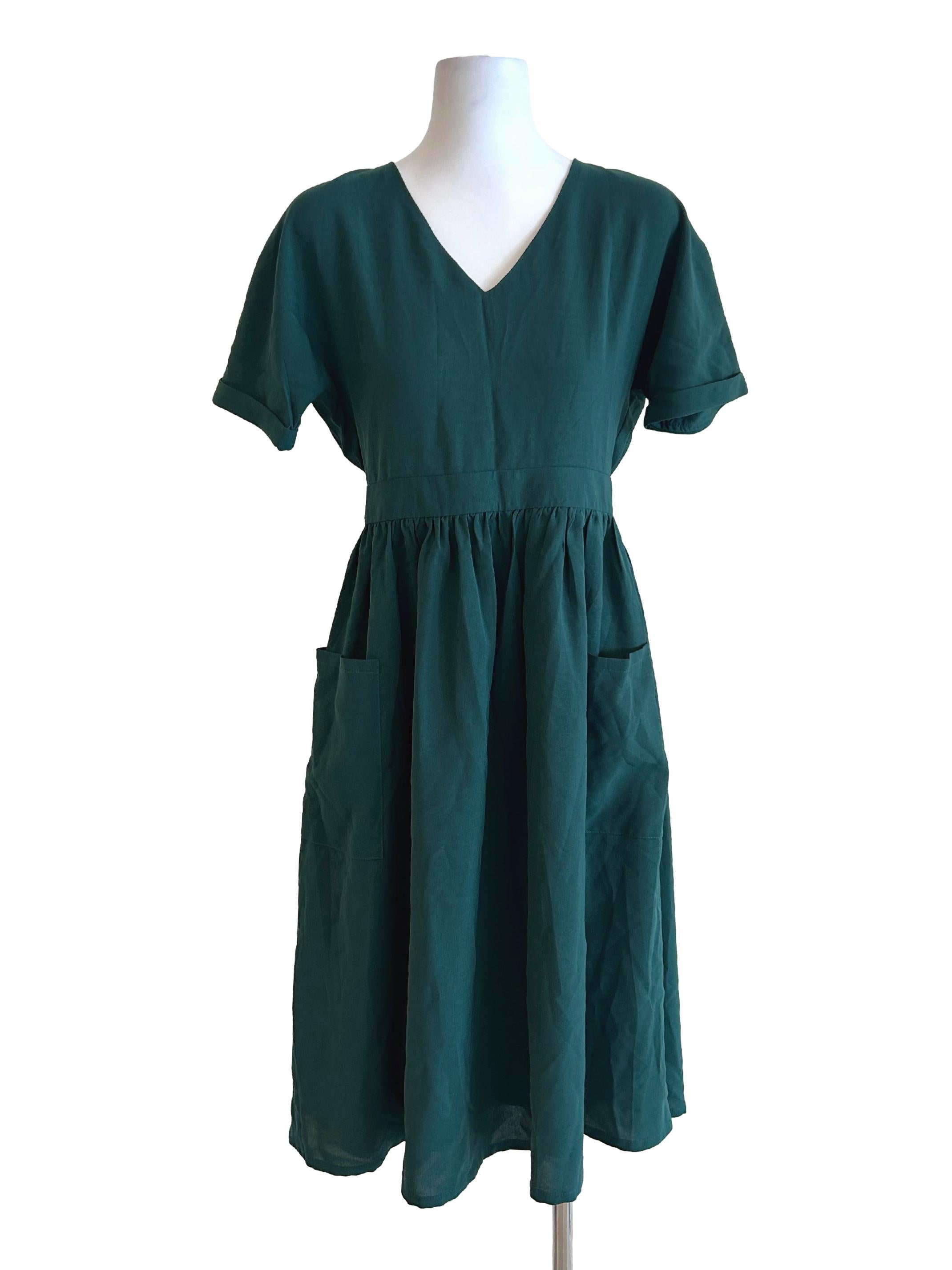 Pine Green V-Neckline Dress