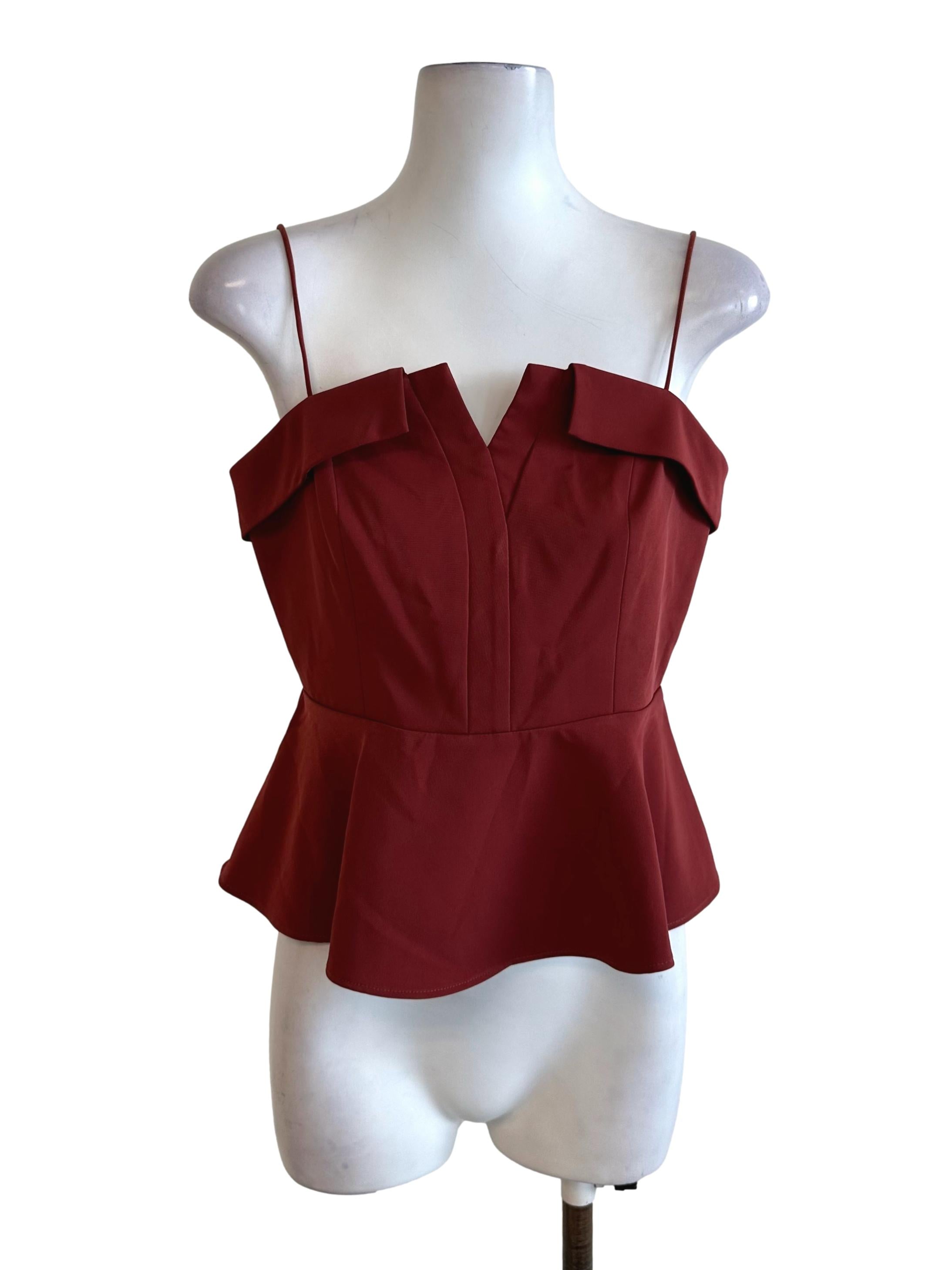 Coral Red Spaghetti Strap Peplum Top LB