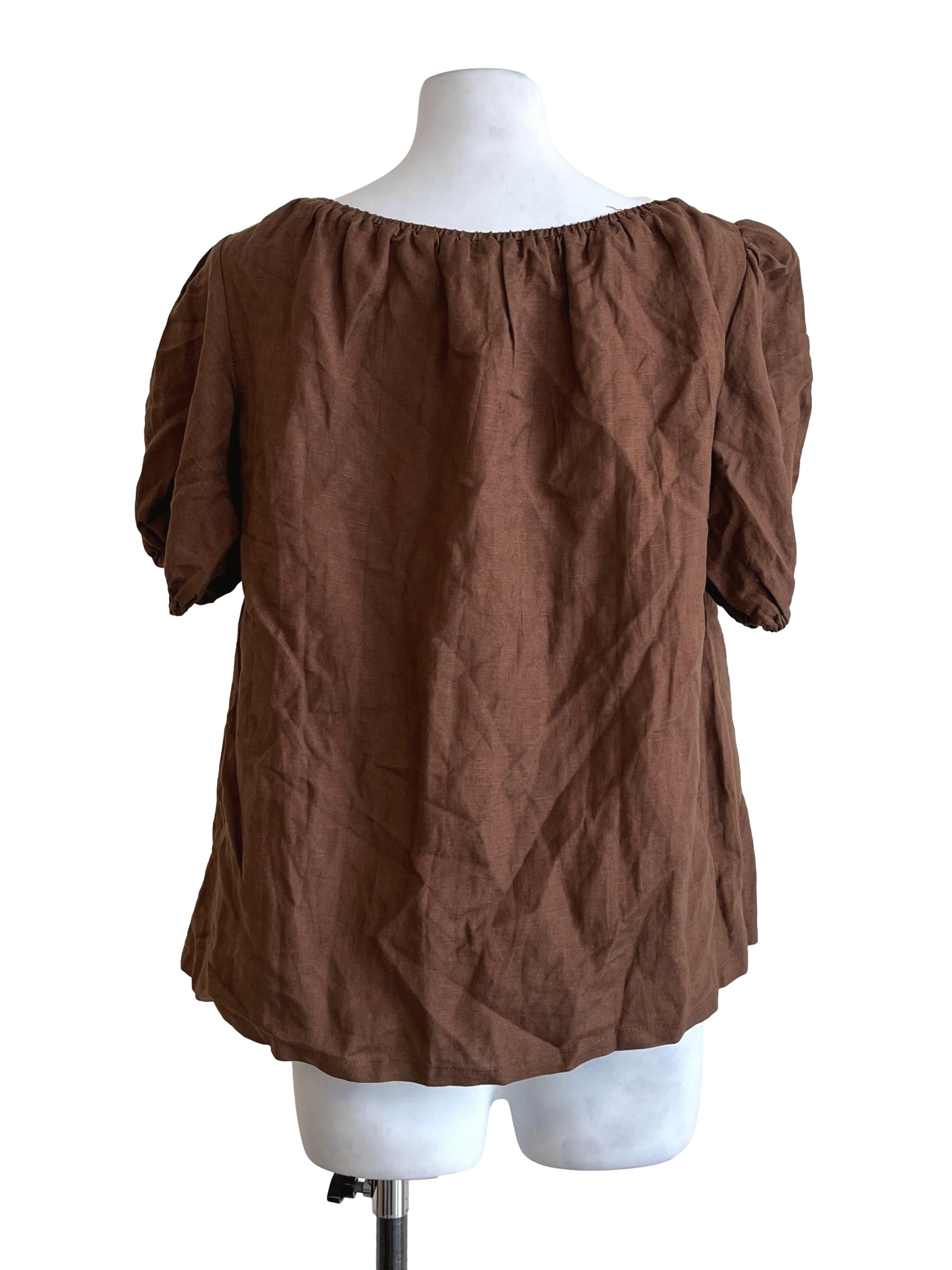 Tawny Brown Scoop Puff Sleeve Top