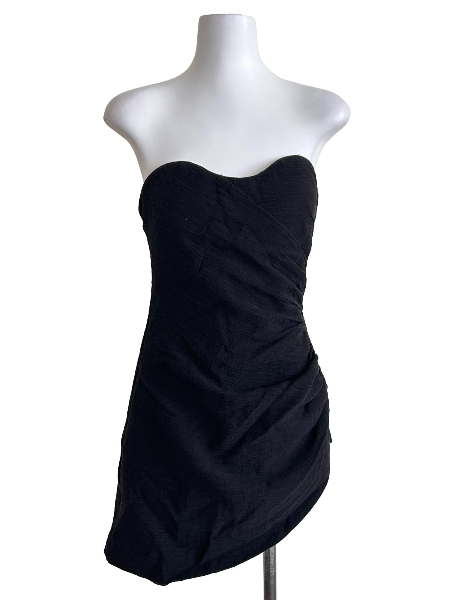 Strapless Black Draped Mini Dress
