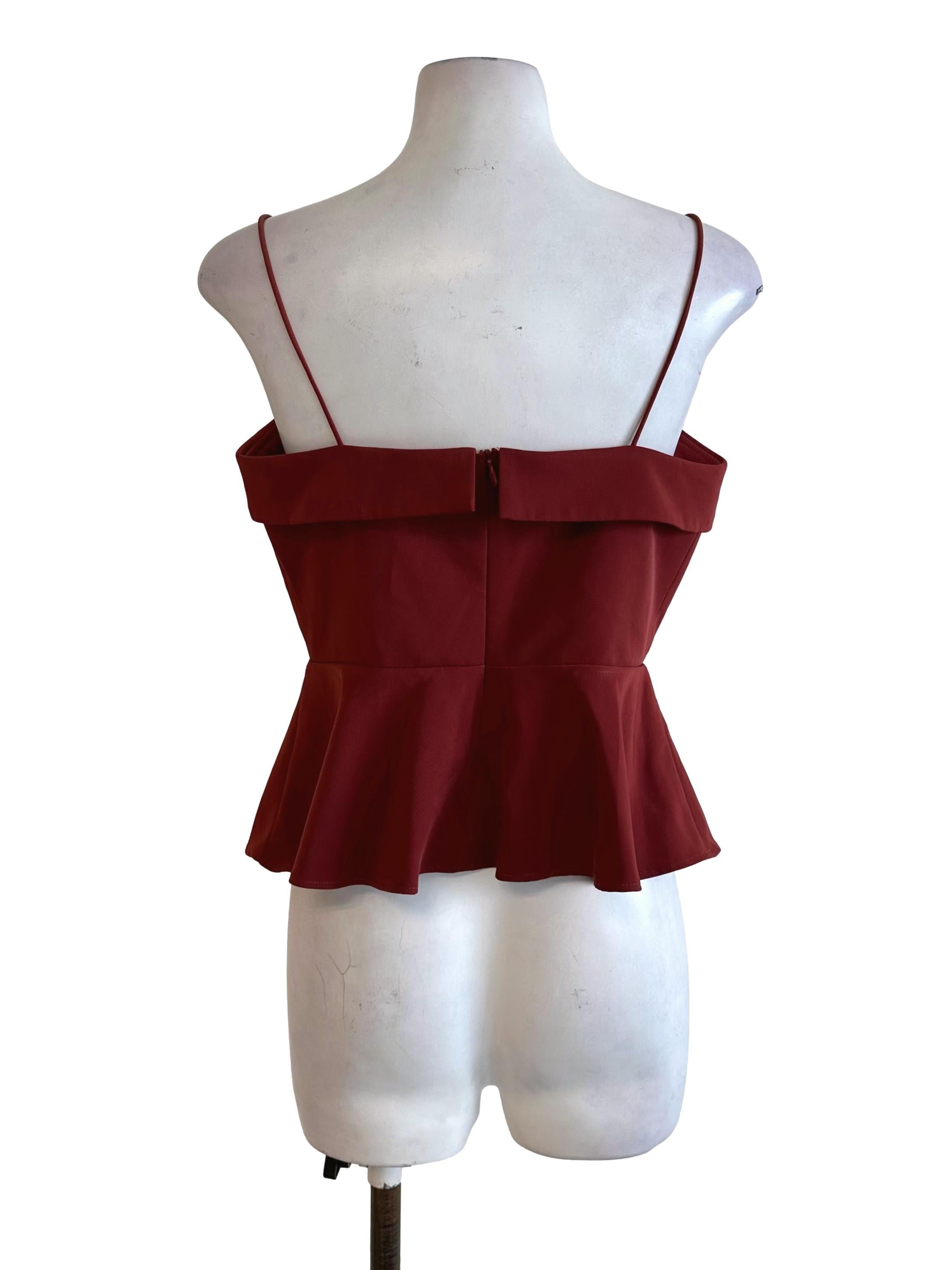 Coral Red Spaghetti Strap Peplum Top LB