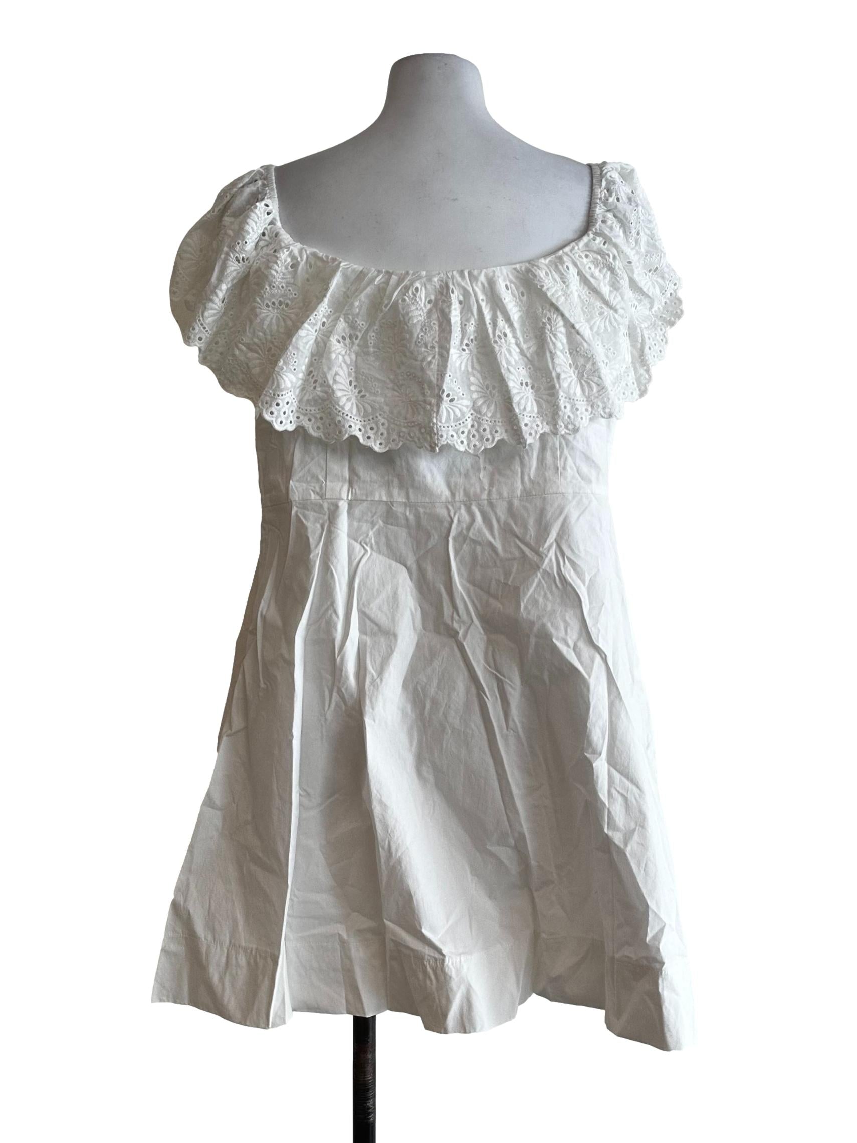 Daisy White Embroidery Neckline Pattern Mini Dress