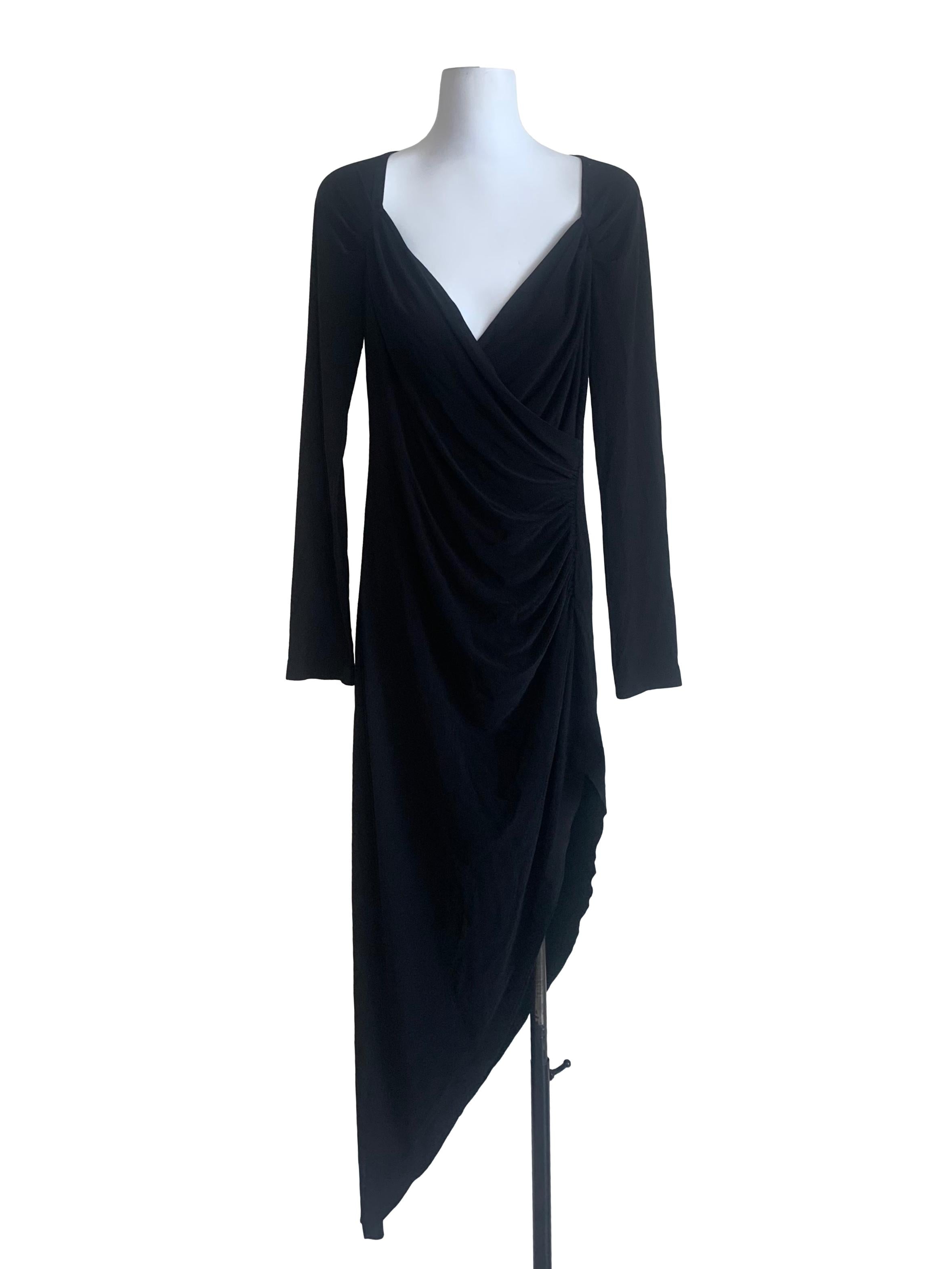 Midnight Black Deep V Neck Asymmetrical Dress