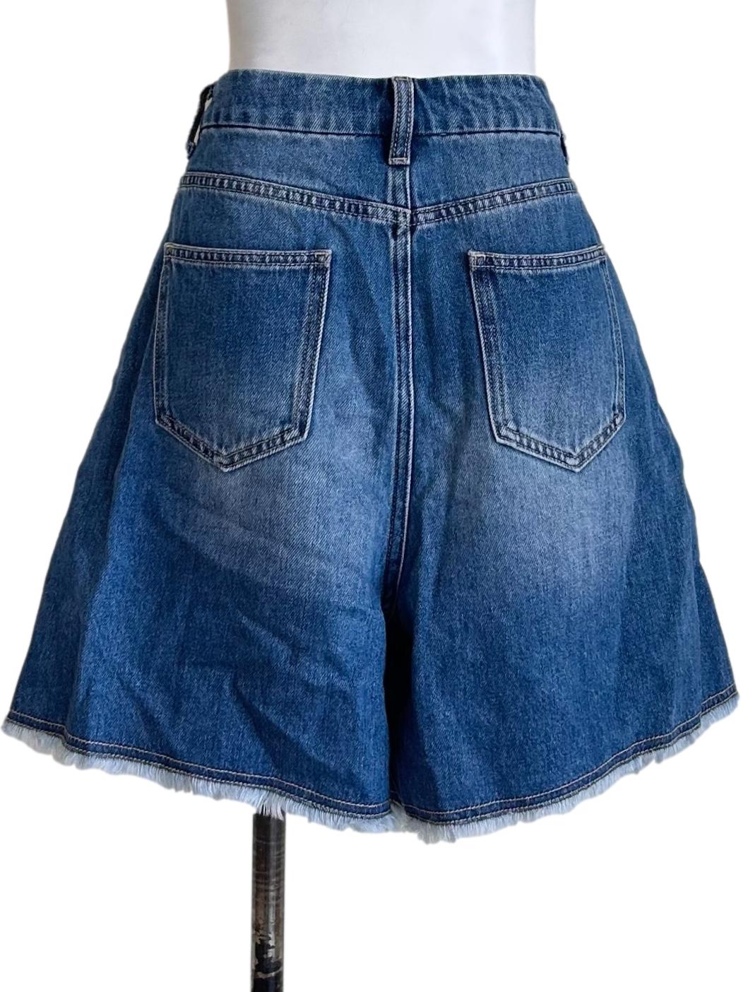 Wide-Leg Denim Shorts
