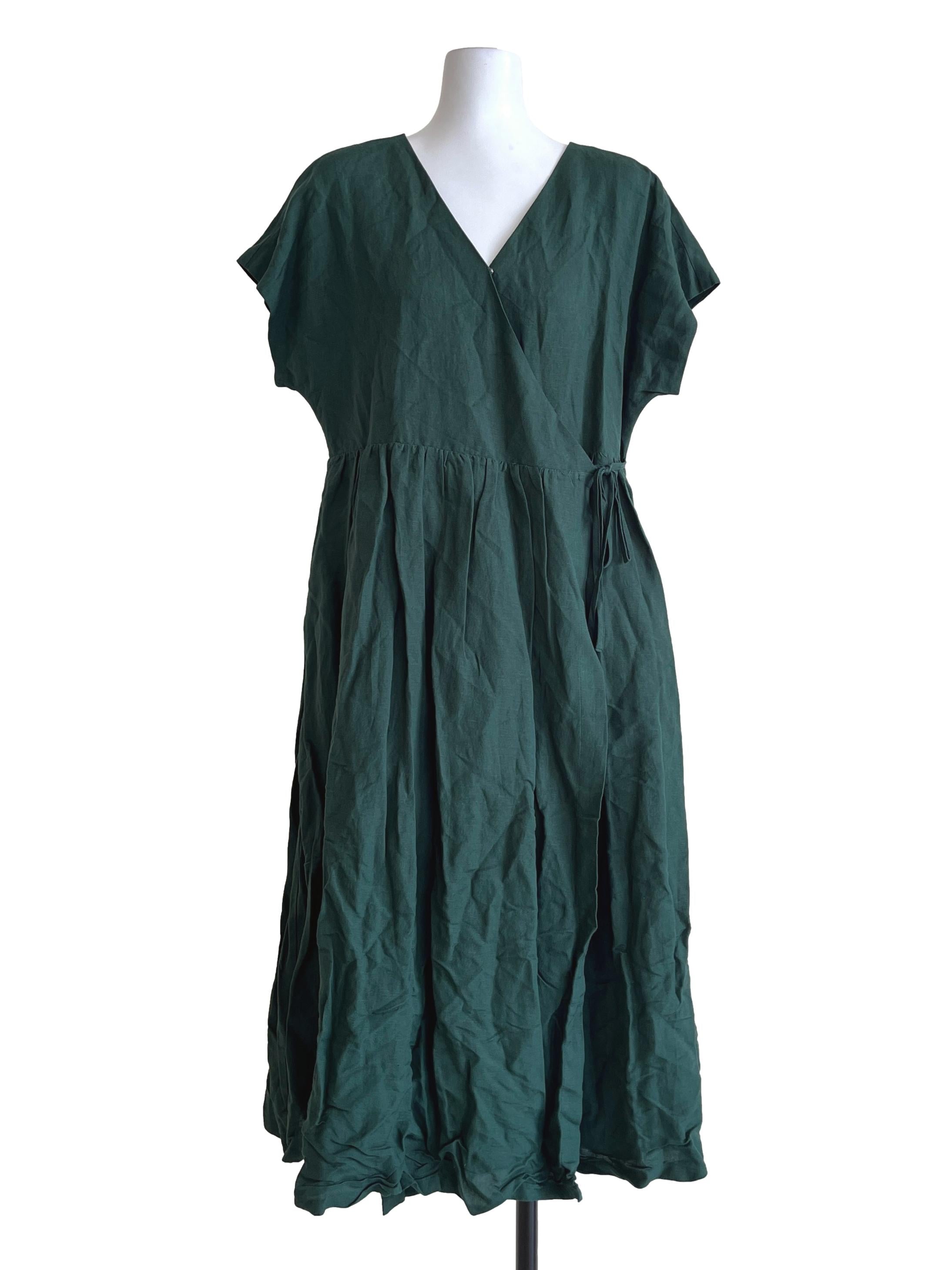 Emerald Green V-Neck Wrap Dress