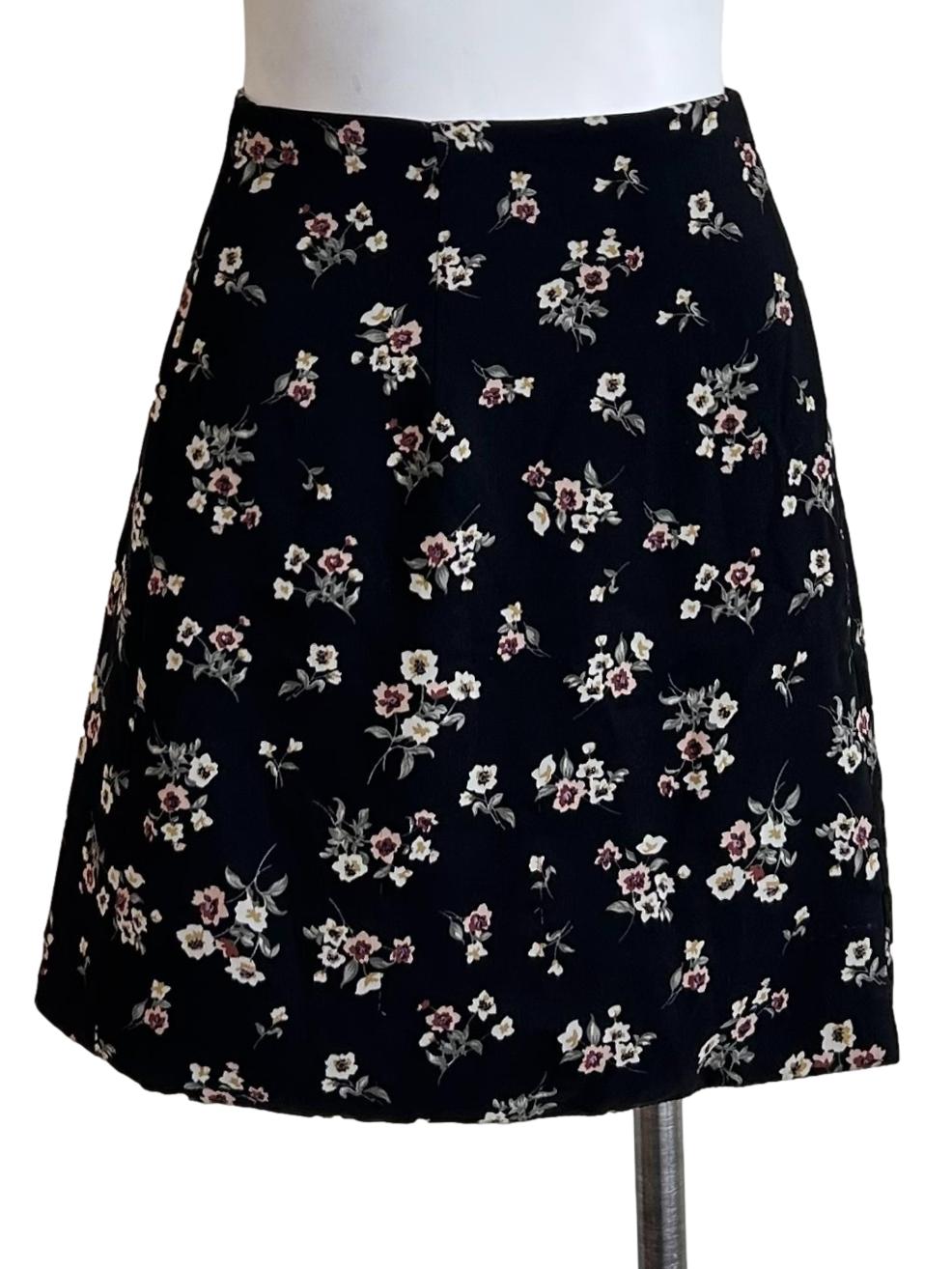 Black Floral Mini Skirt