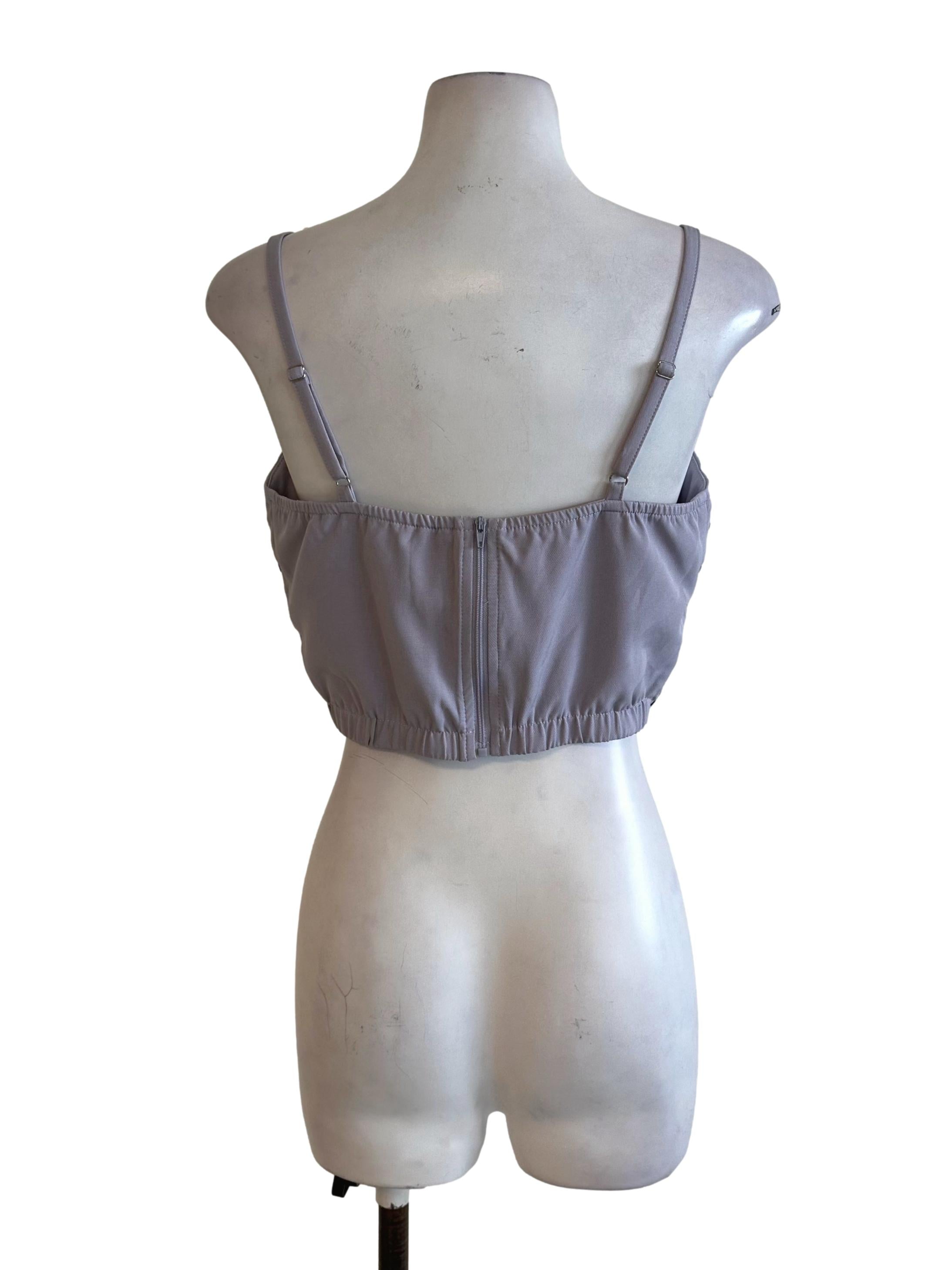 Cloud Grey Floral Embroidery V Neck Top TCL