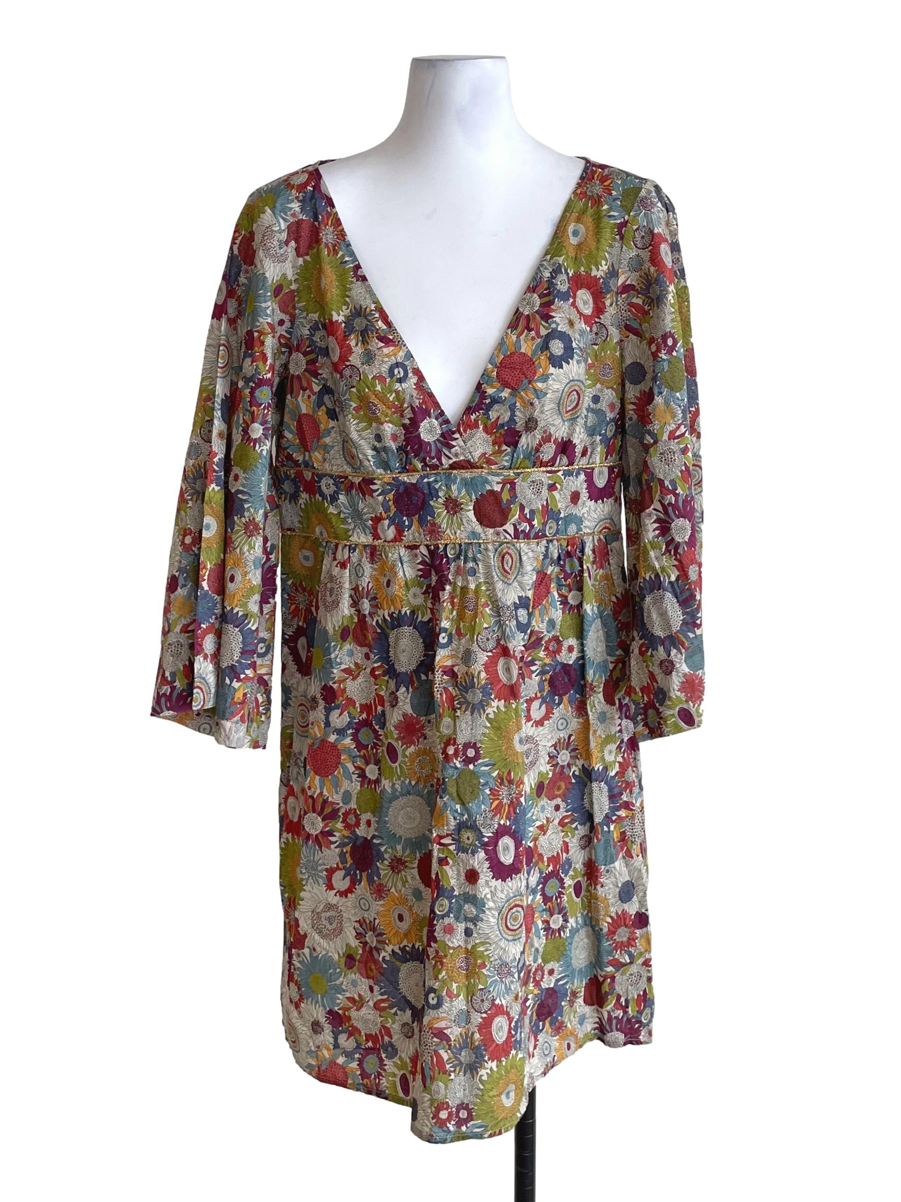 Bone White Floral Cape Sleeves Dress