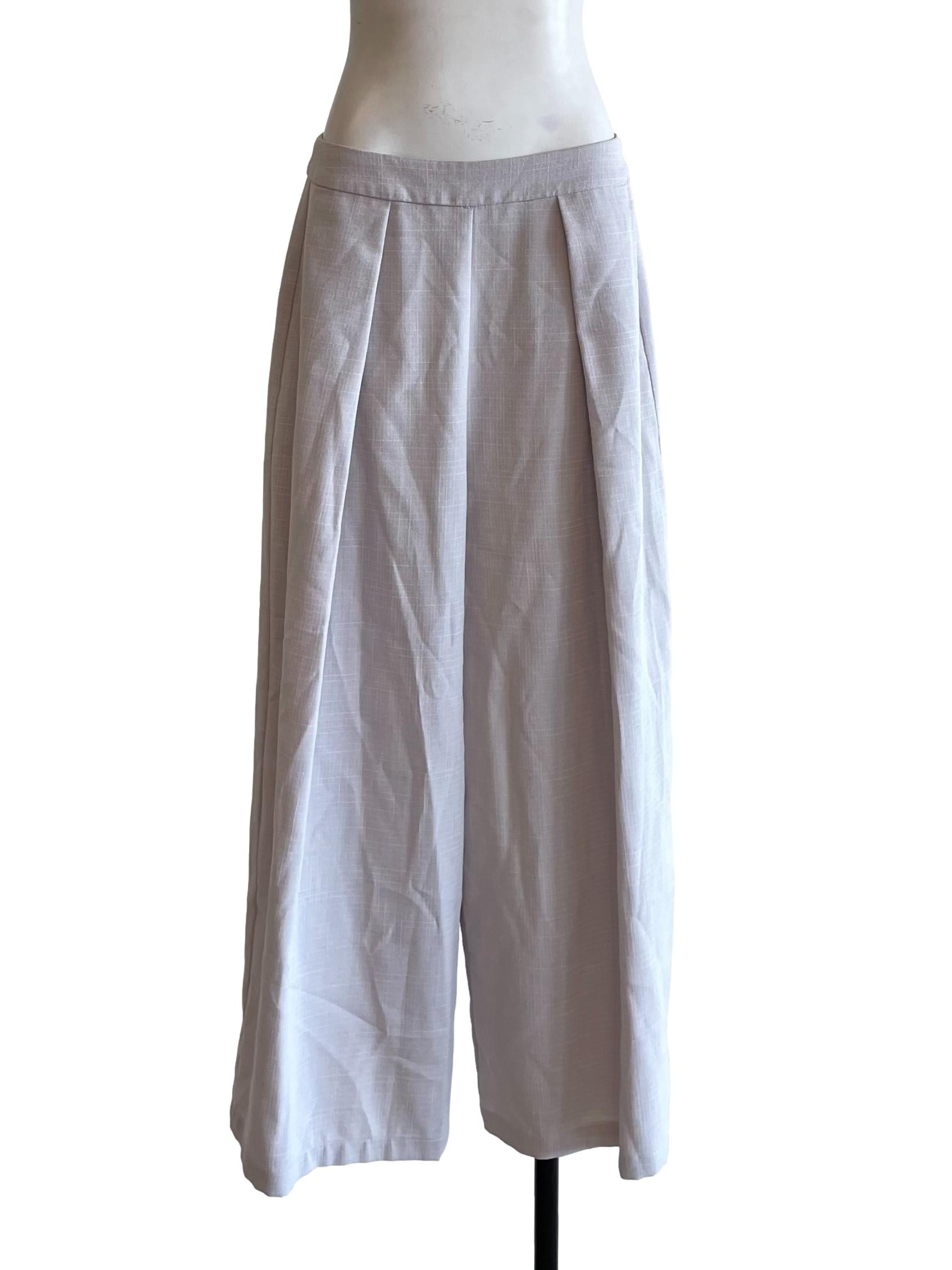 Pale Silver Pleated Loose Pants