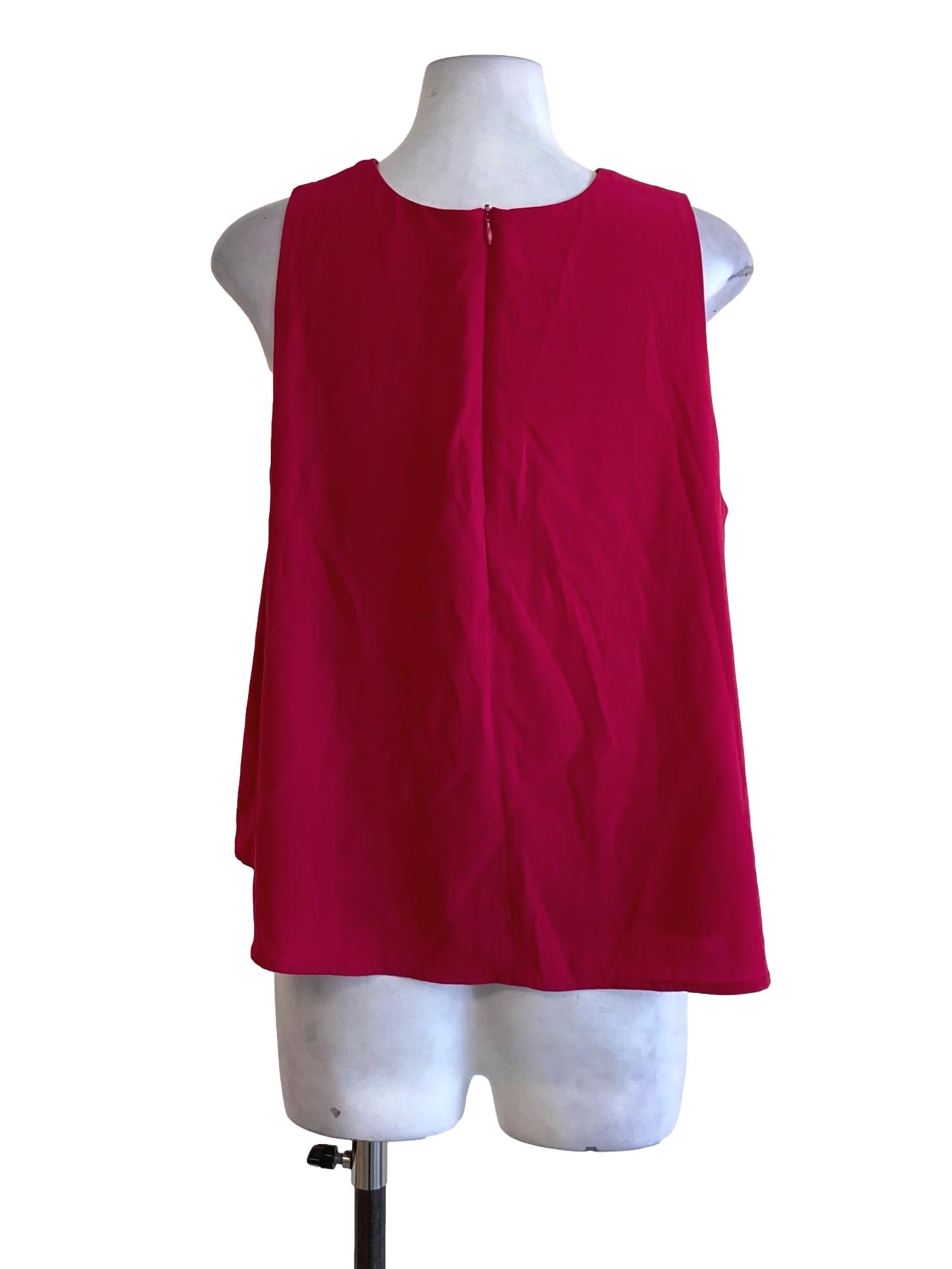 Hot Pink Round Neck Loose Sleeveless Top