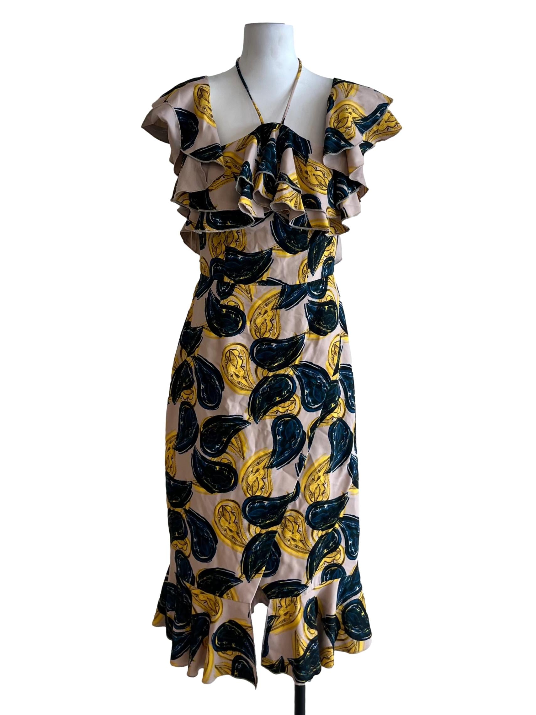 Beige Abstract Empire Dress