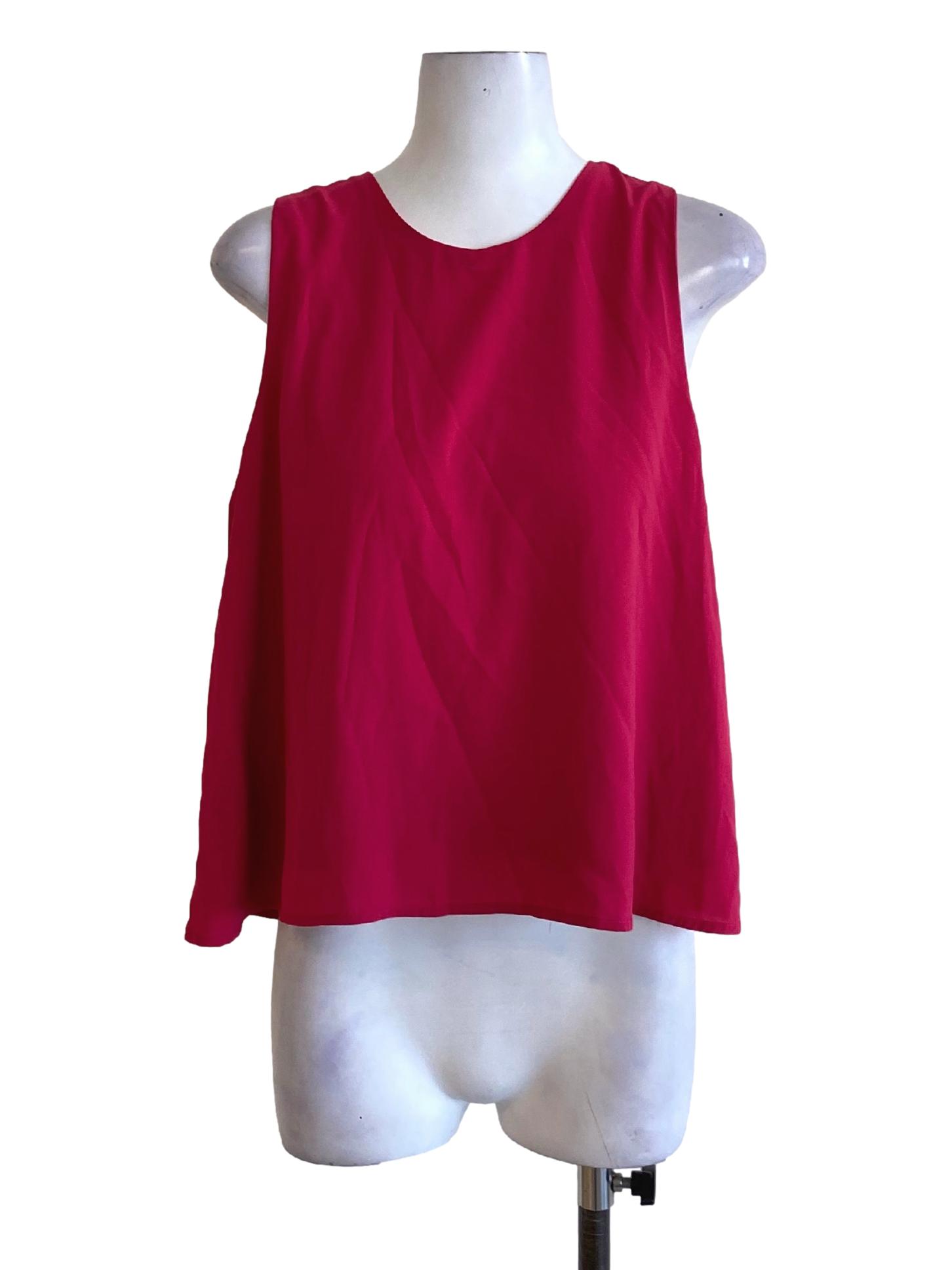 Hot Pink Round Neck Loose Sleeveless Top