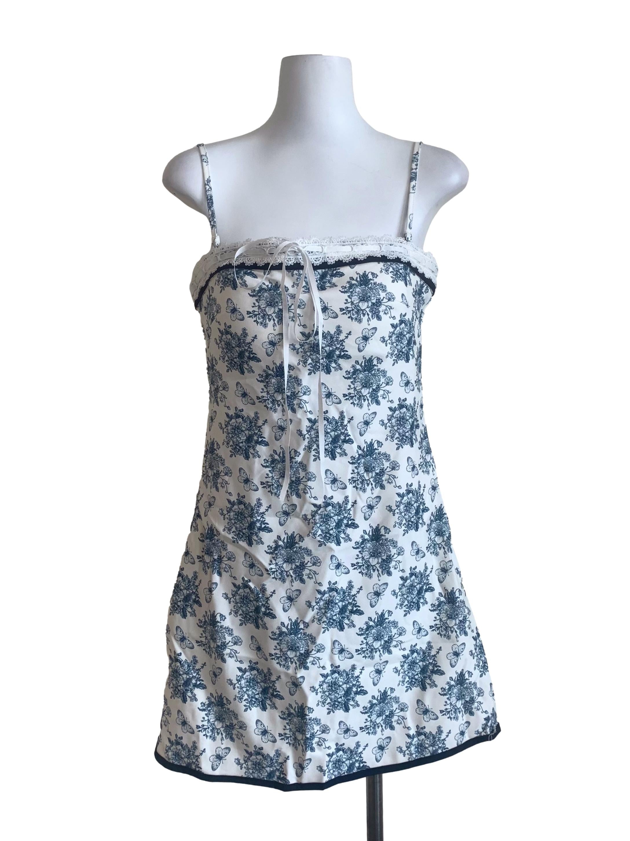 White Floral Pattern Spaghetti Strap Dress