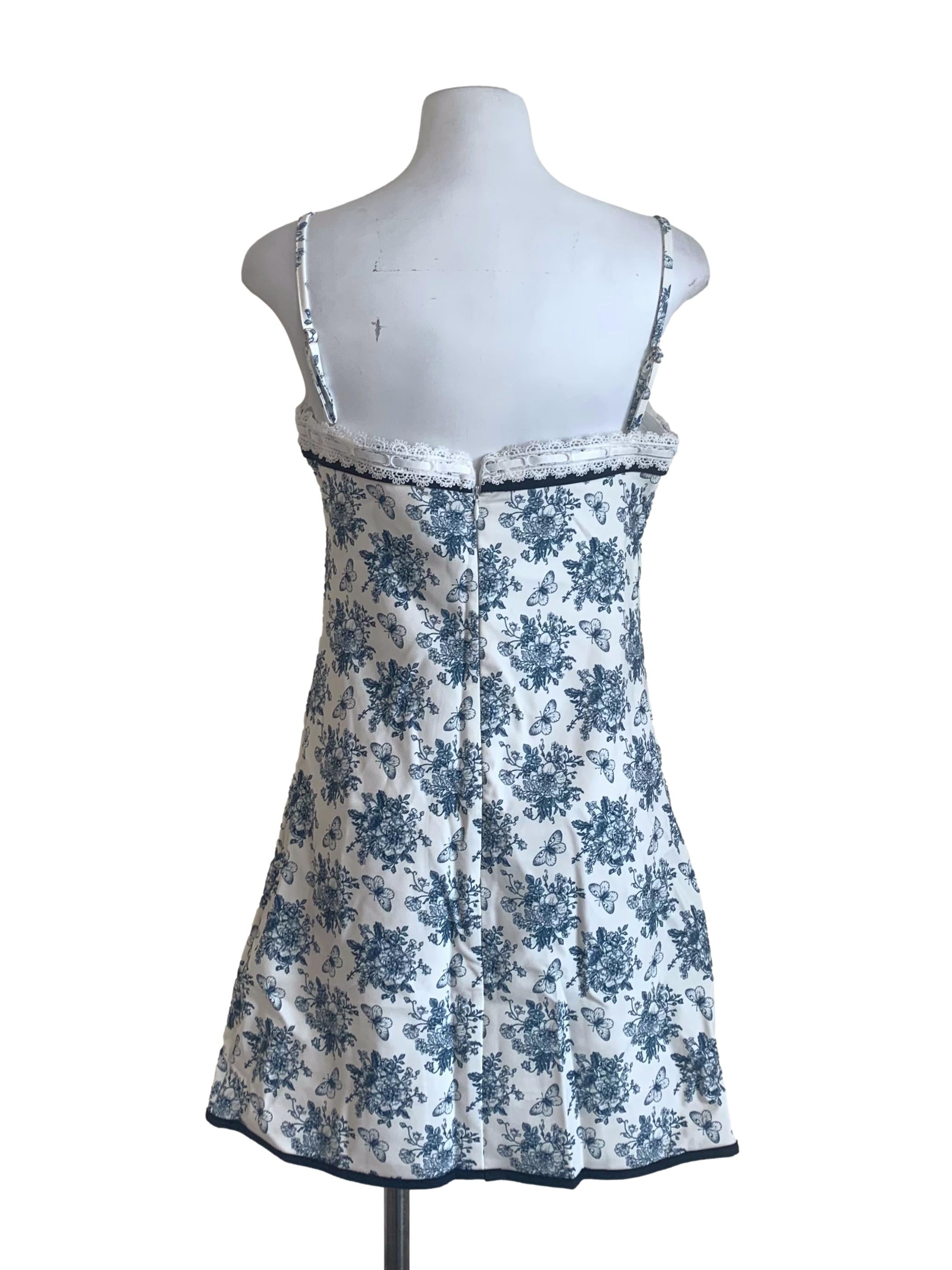White Floral Pattern Spaghetti Strap Dress