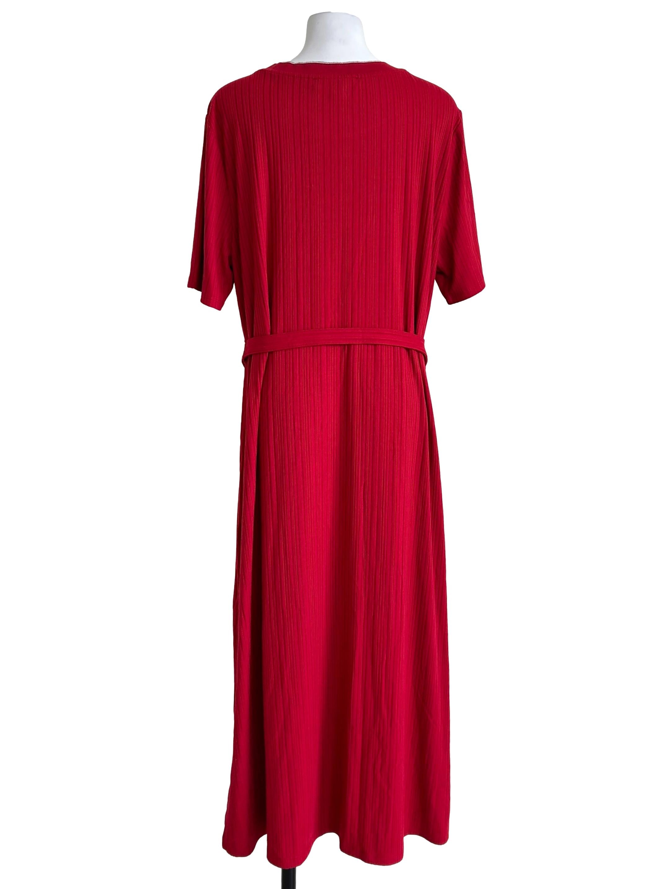 Ribbed Red Belted Maxi Dress