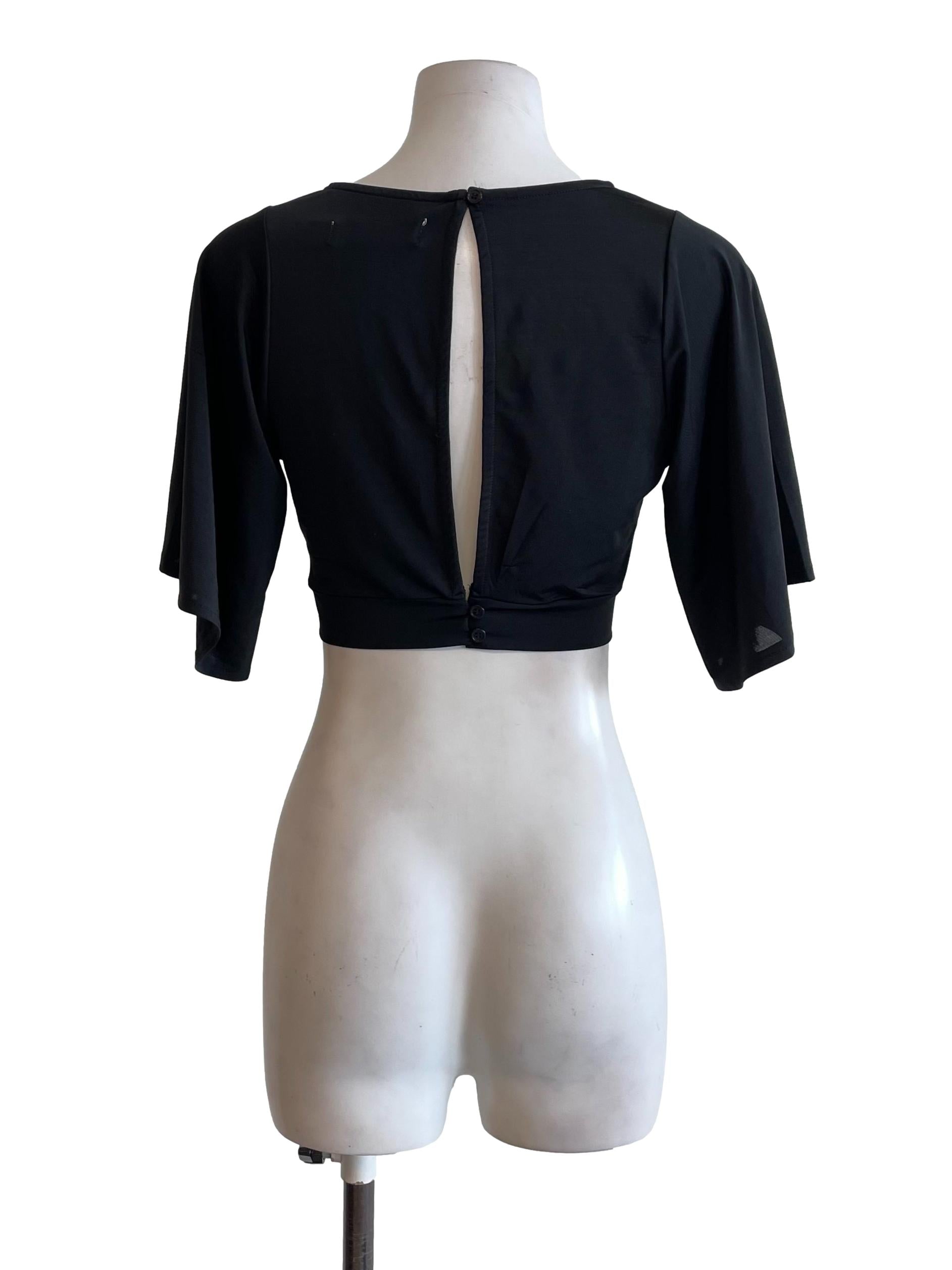 Black Satin Bell Sleeves Crop Top