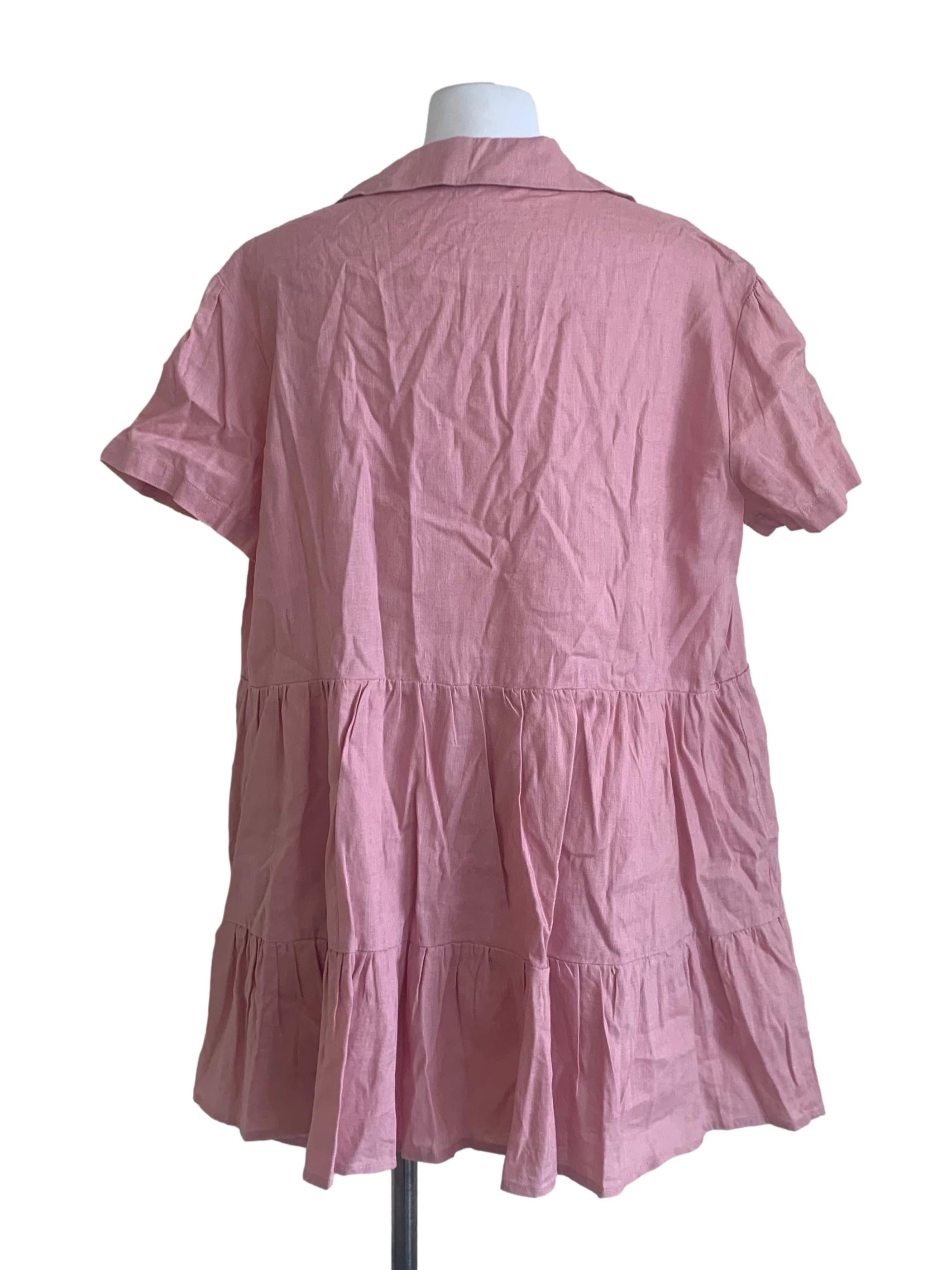 Rose Pink Collared Tiered Dress