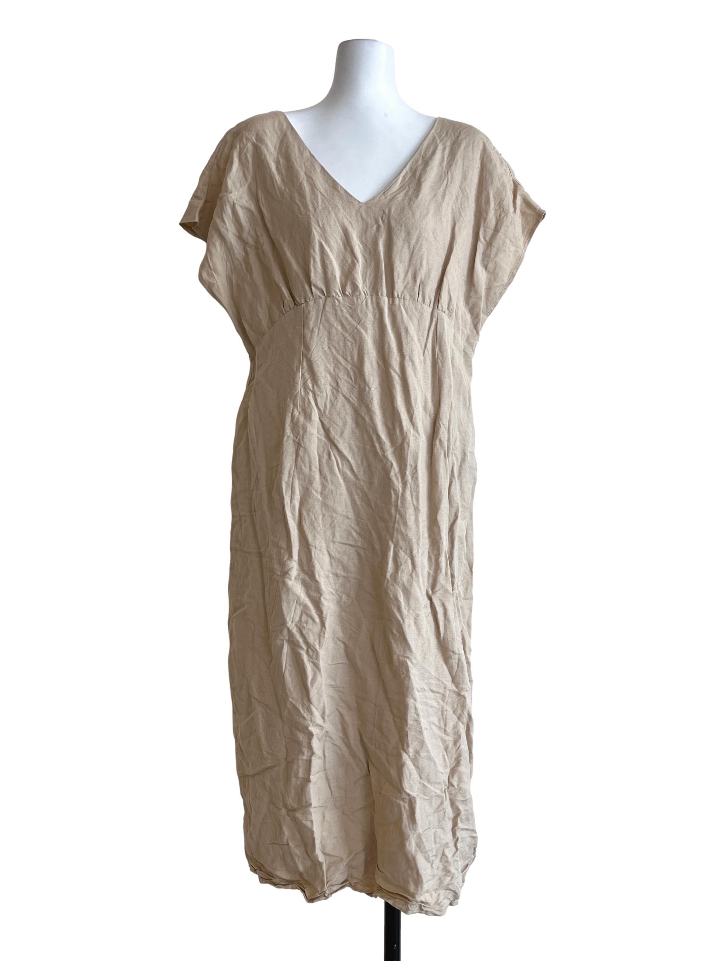 Nude Brown V-Neck A-Line Dress