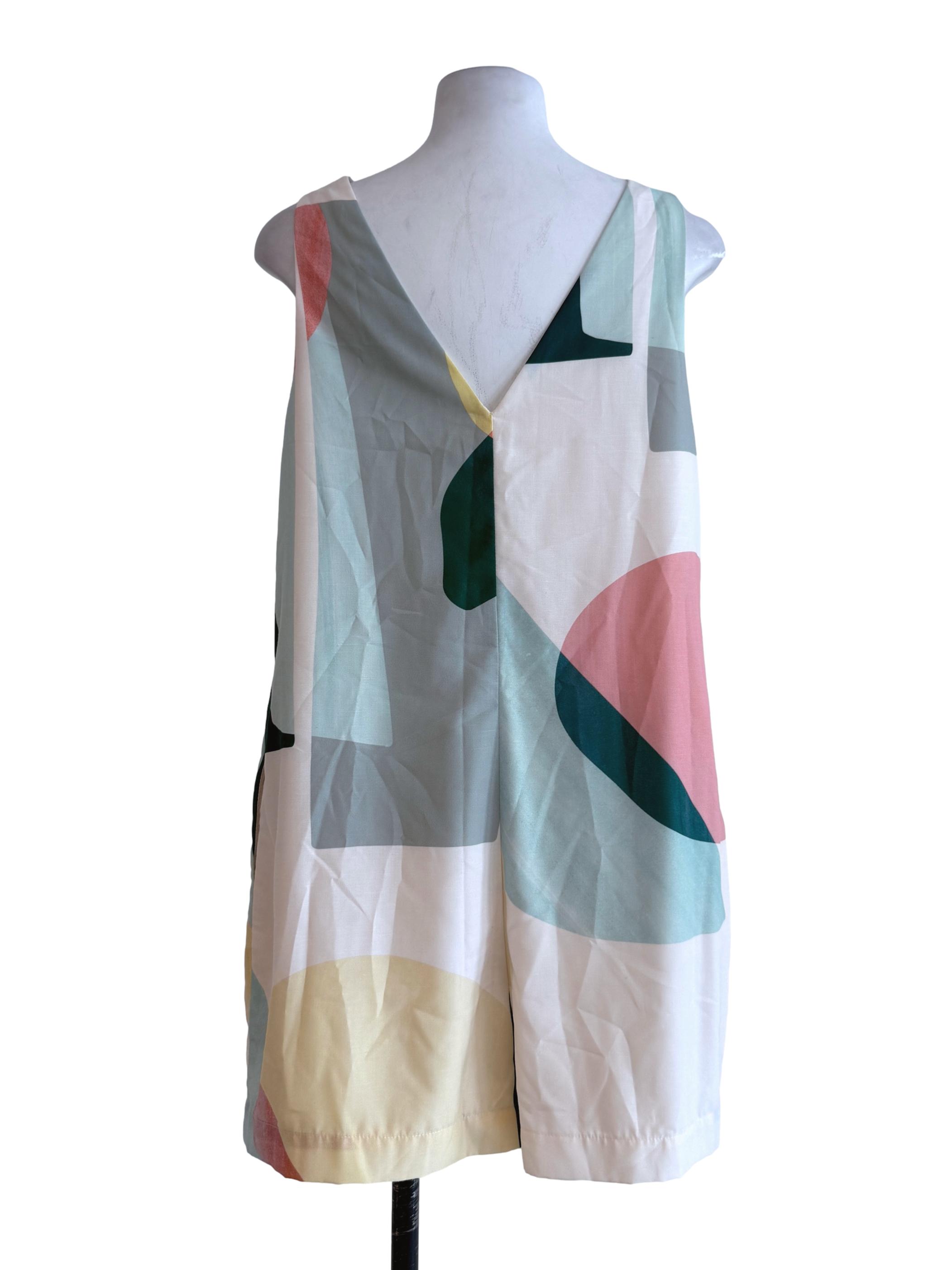 White-Green Abstract Sleeveless Rompers LB