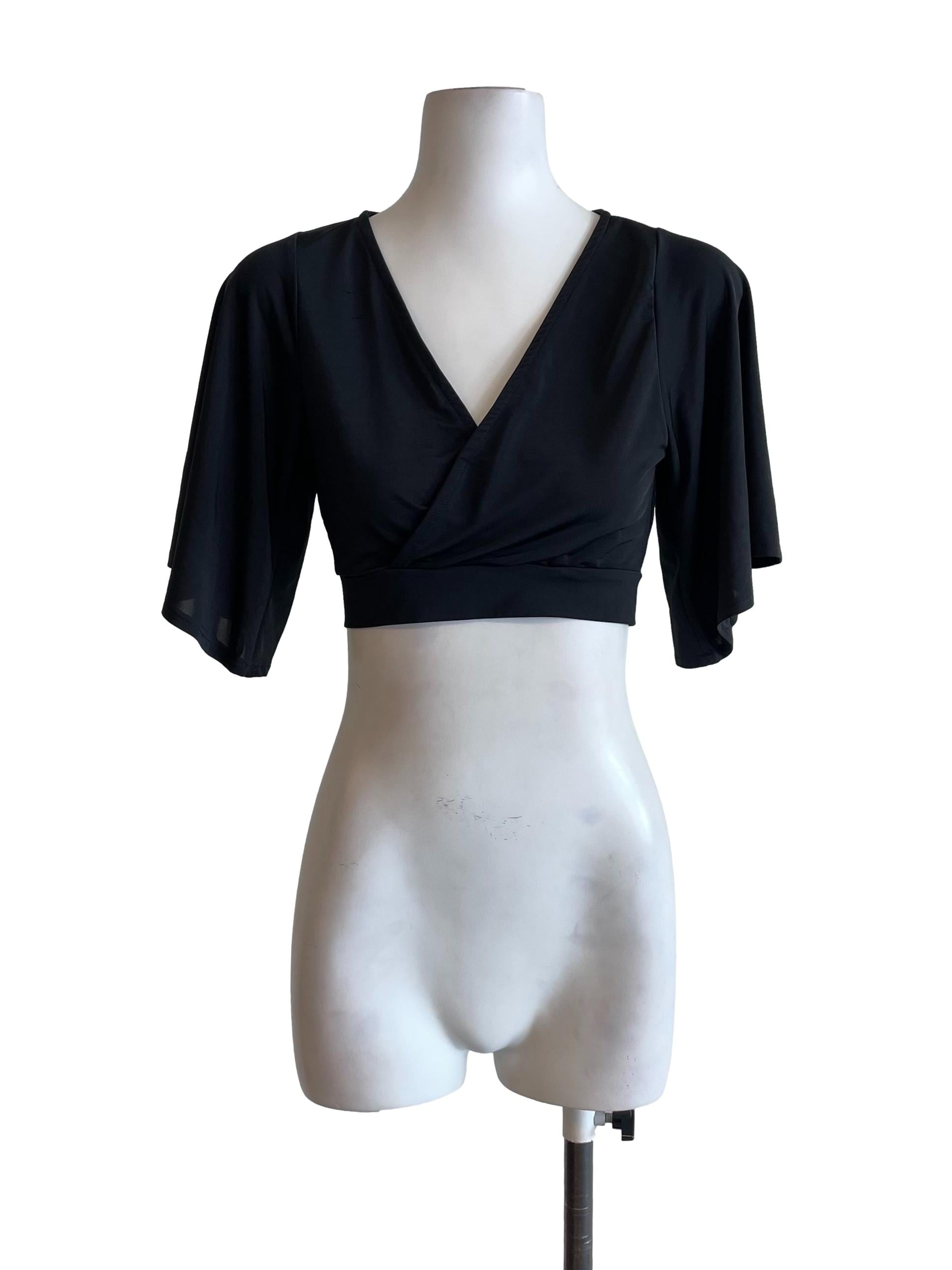 Black Satin Bell Sleeves Crop Top