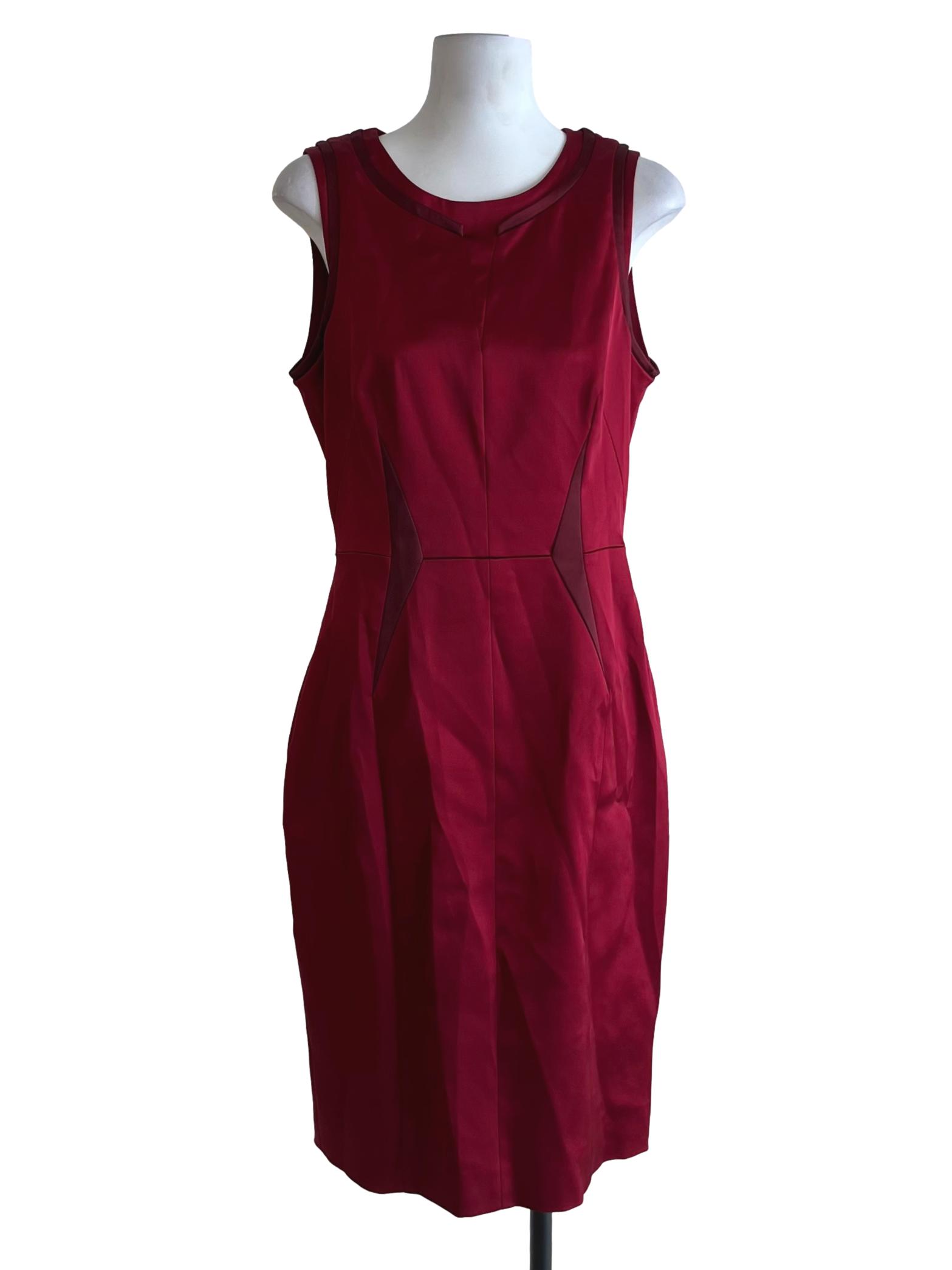 Blood Red Jewel Neckline A-Line Dress