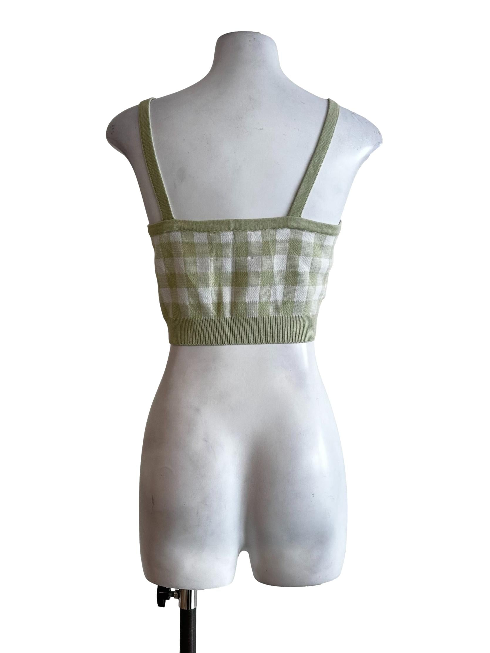 Light Green Check Pattern Crop Top