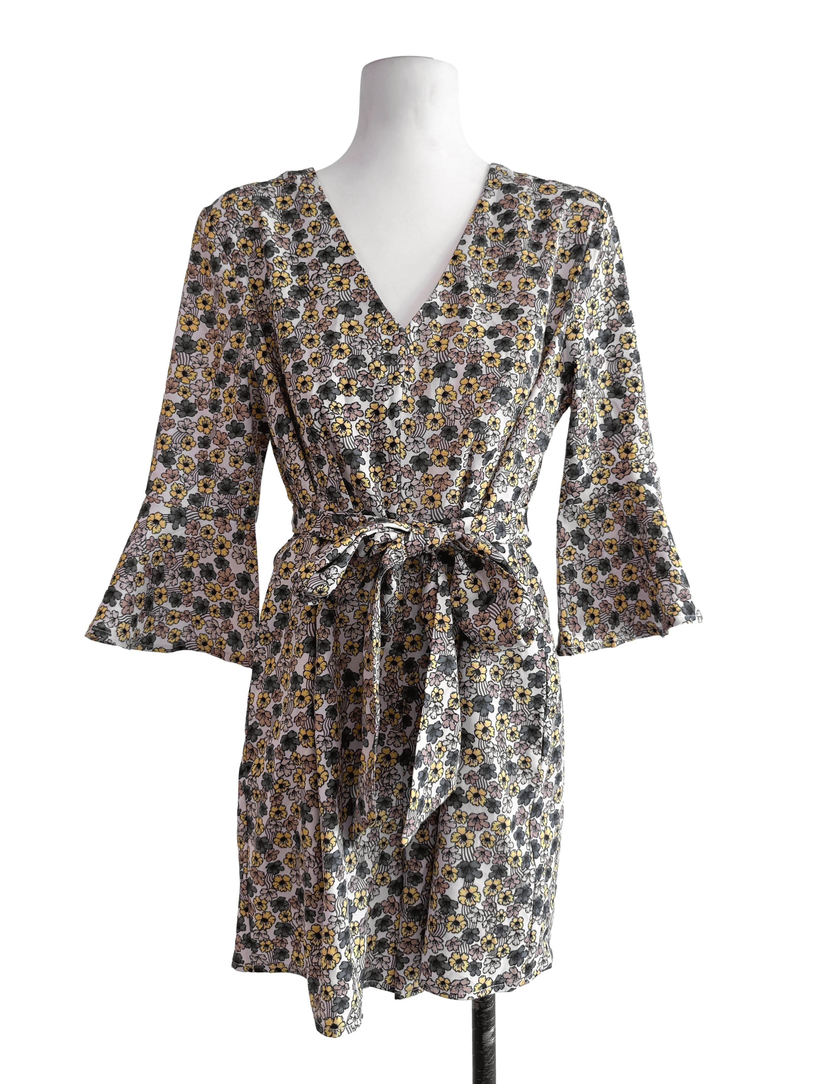 Blue-Yellow Floral Half Sleeve Rompers LB