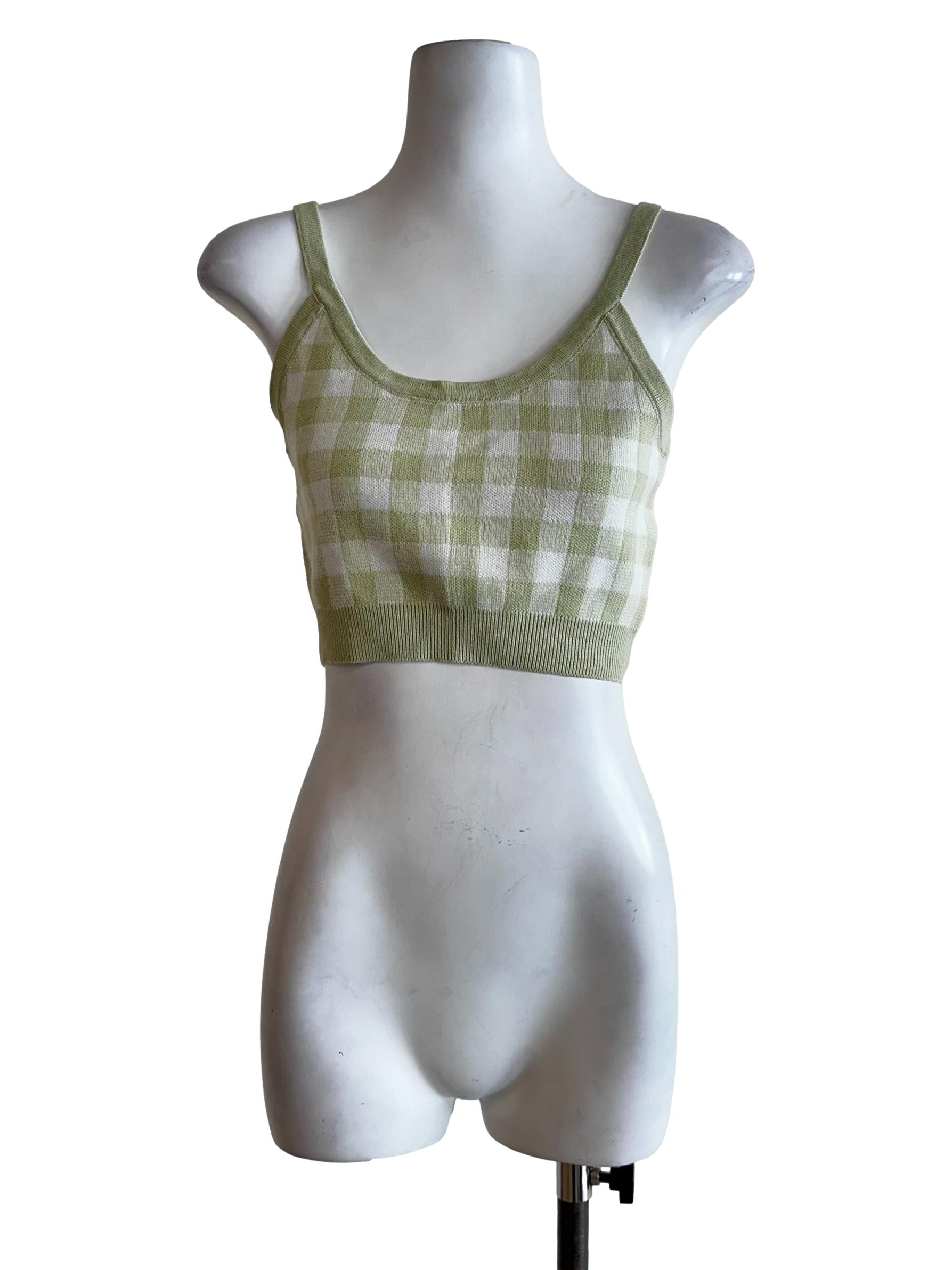 Light Green Check Pattern Crop Top
