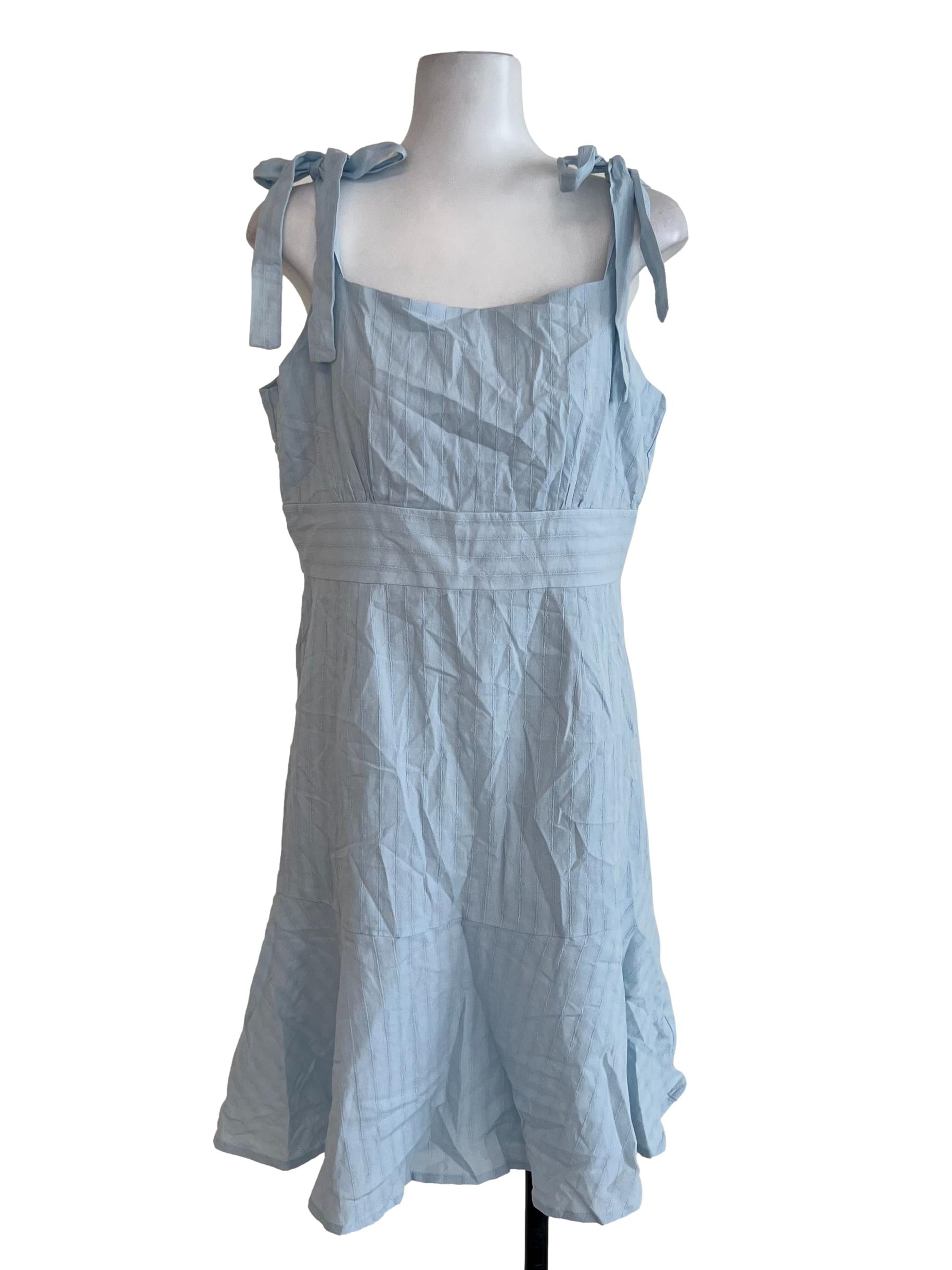 Osmose Light Blue Textured Line Apron Dress | REFASH