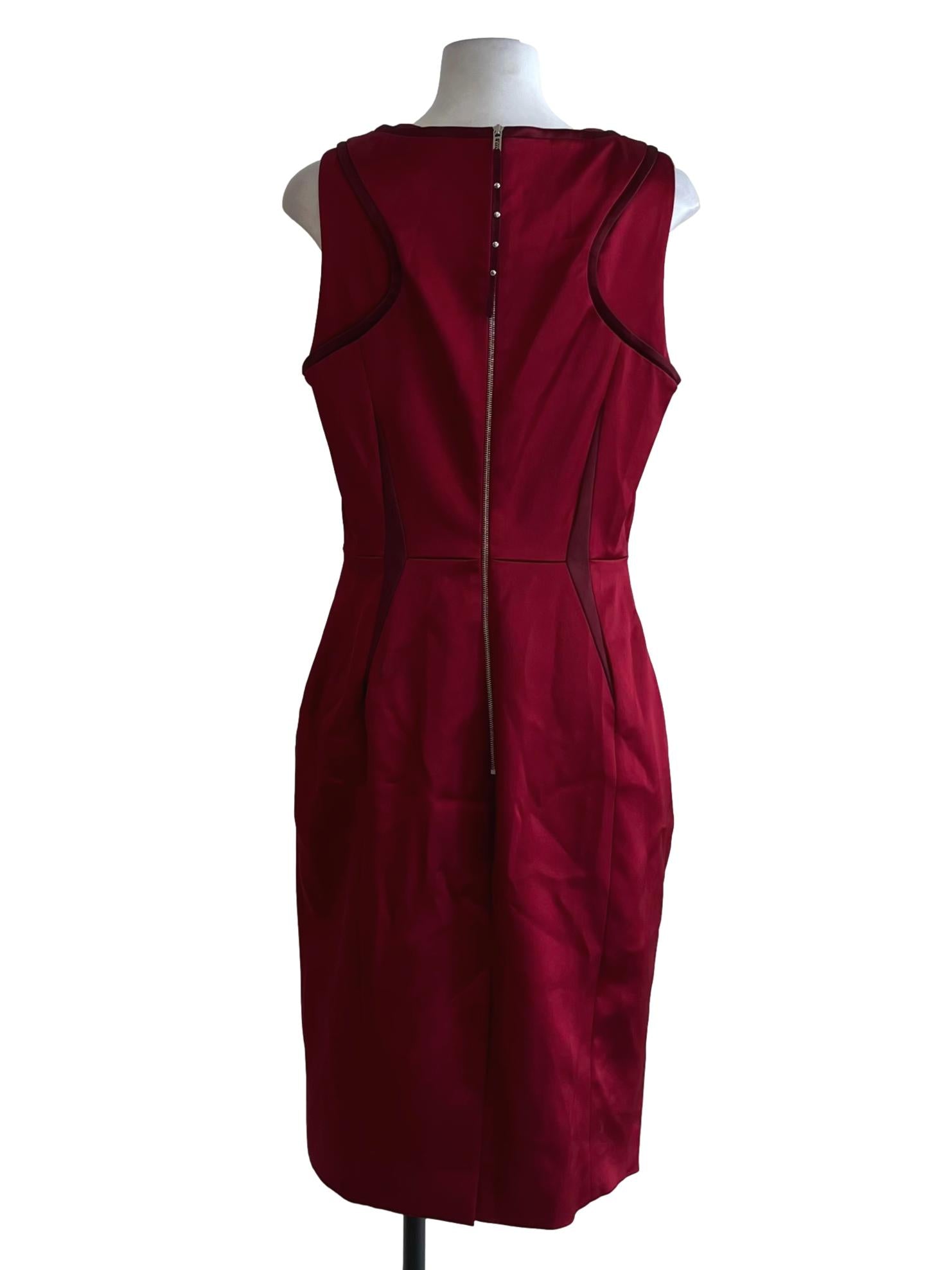 Blood Red Jewel Neckline A-Line Dress