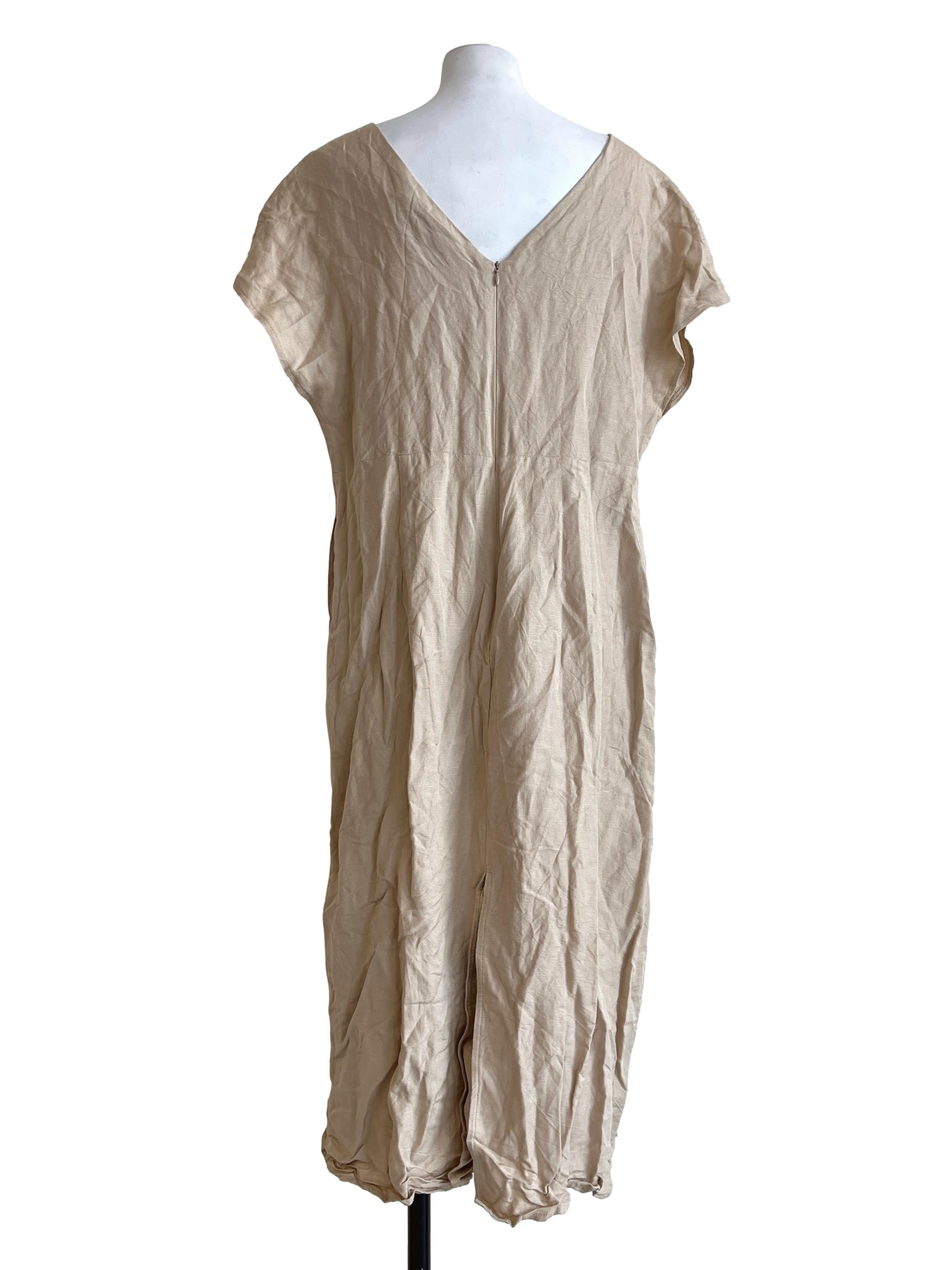 Nude Brown V-Neck A-Line Dress