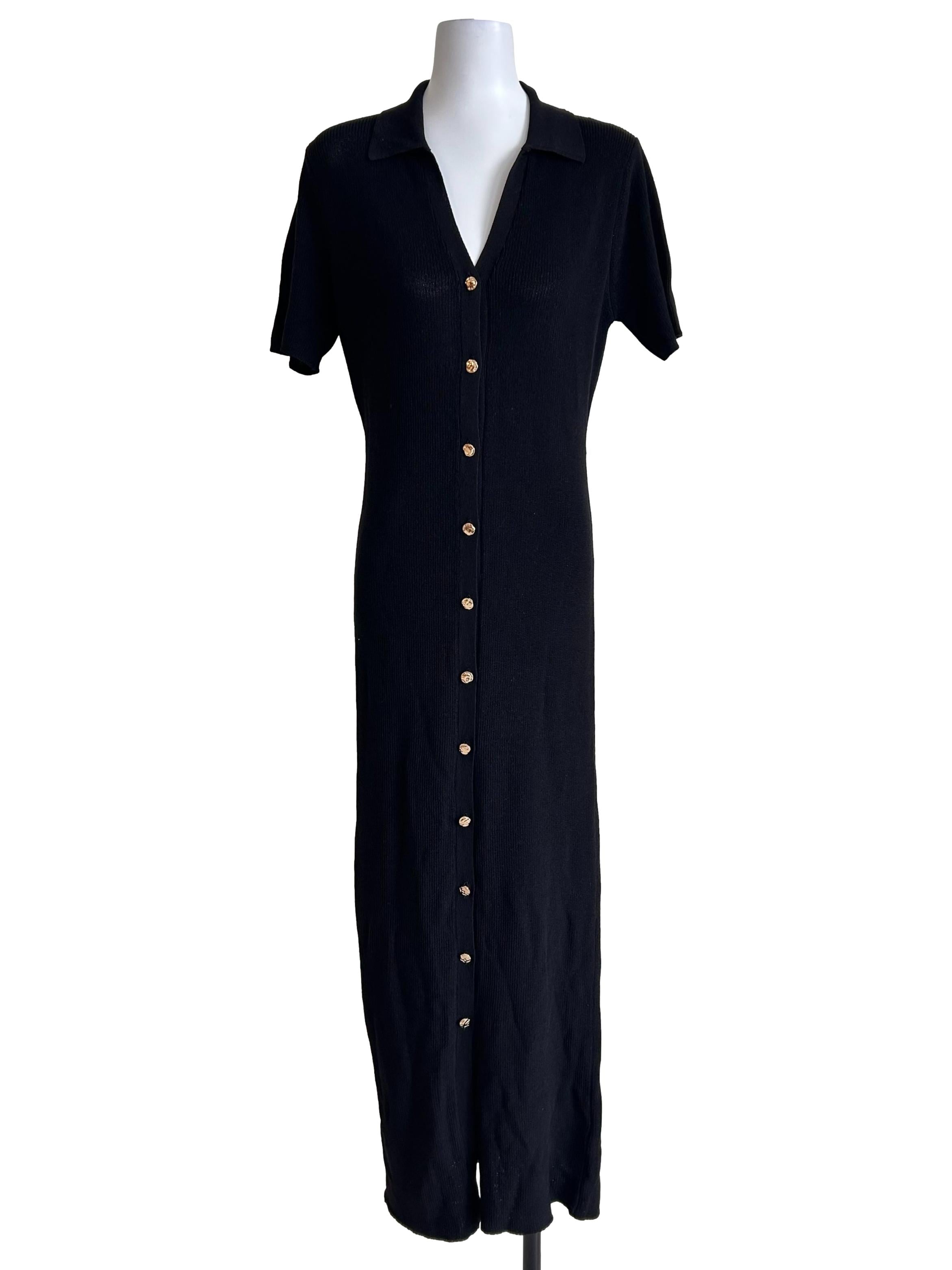 Black Knit Polo Maxi Dress