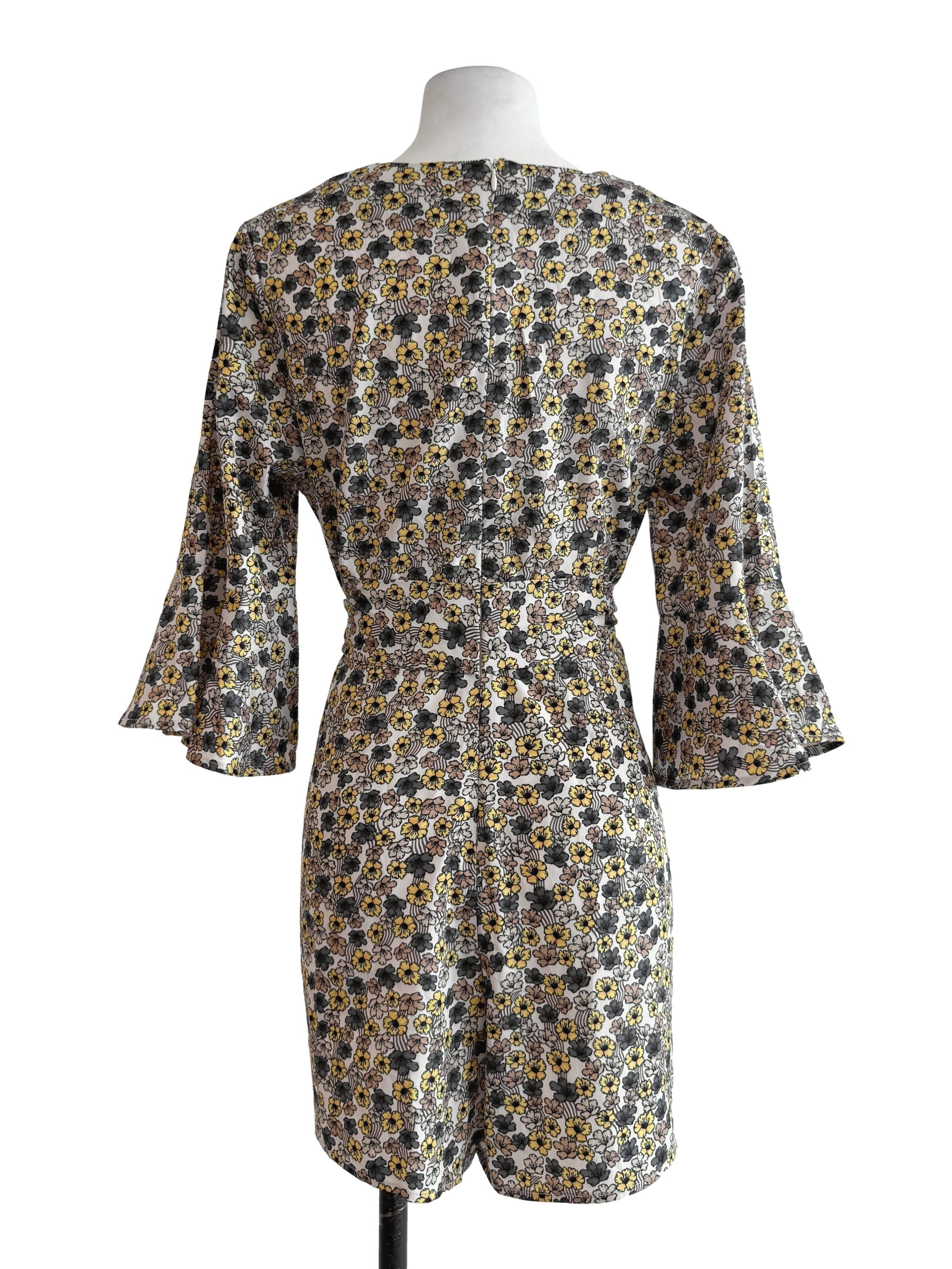 Blue-Yellow Floral Half Sleeve Rompers LB
