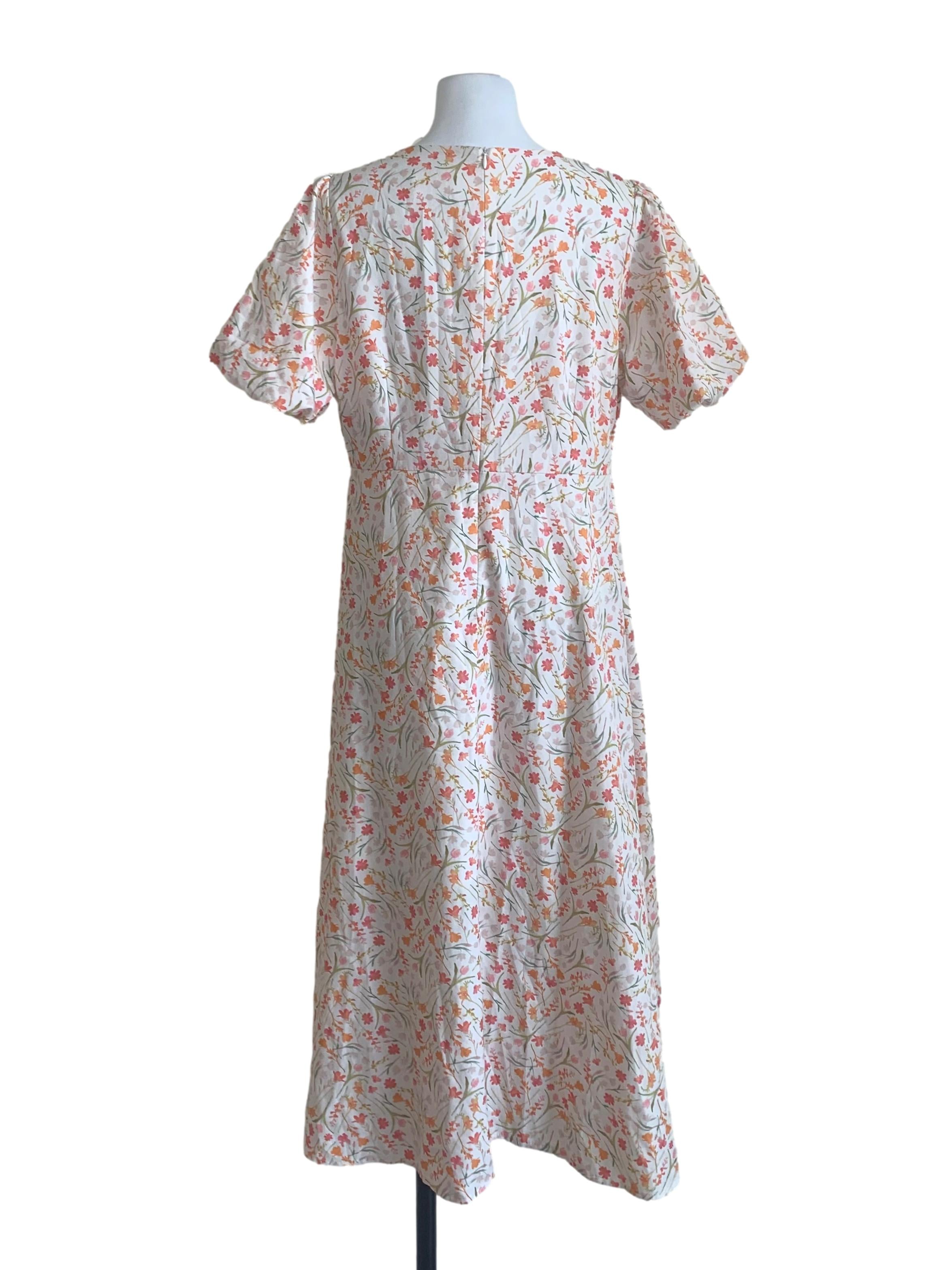 White Floral Pattern Empire Dress