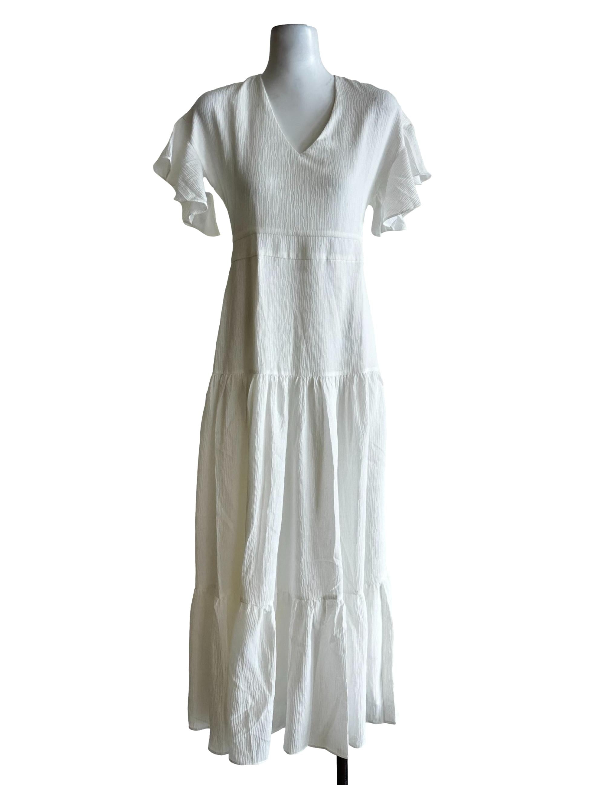 White Textured Pattern Maxi Dress