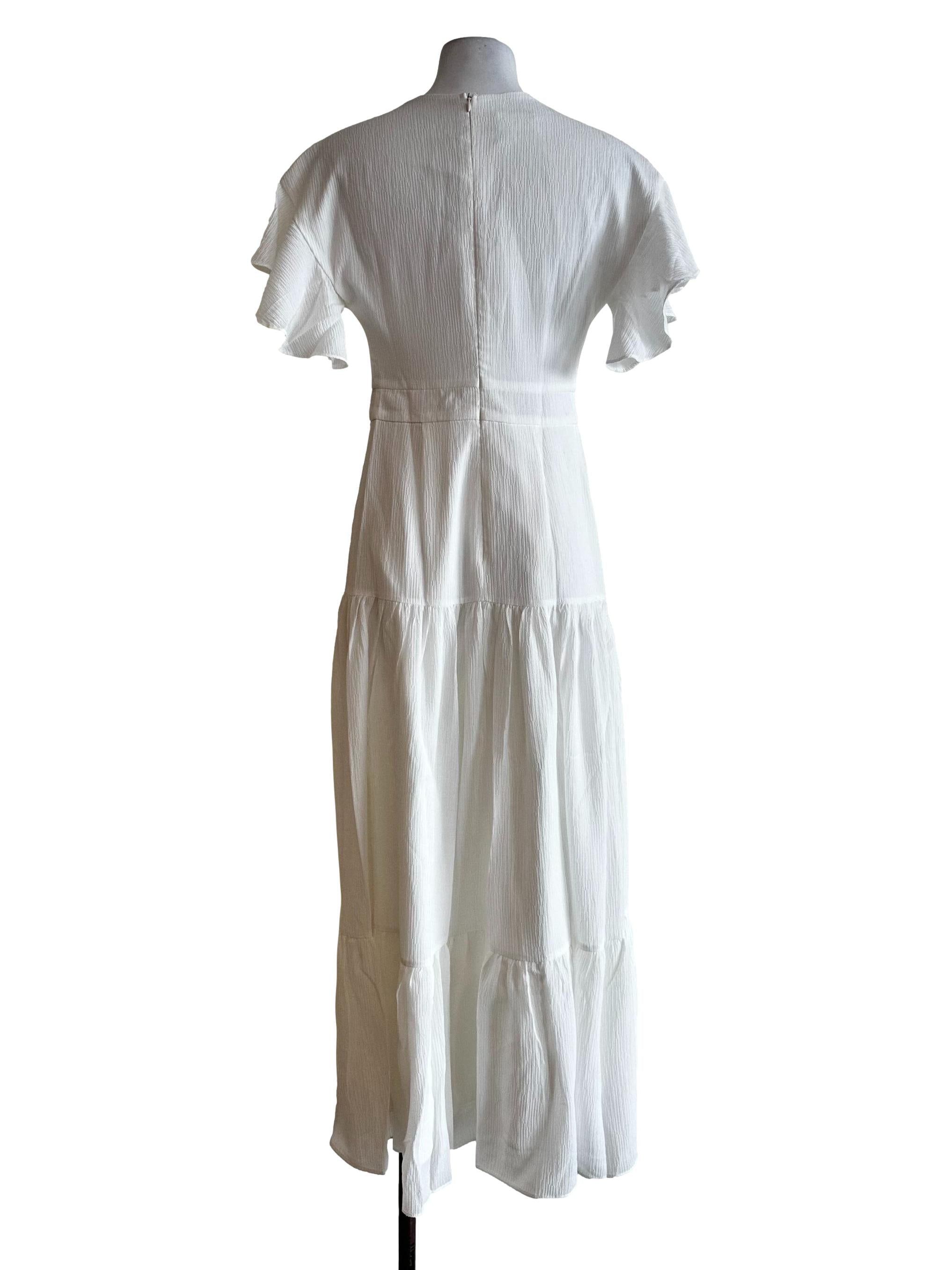White Textured Pattern Maxi Dress