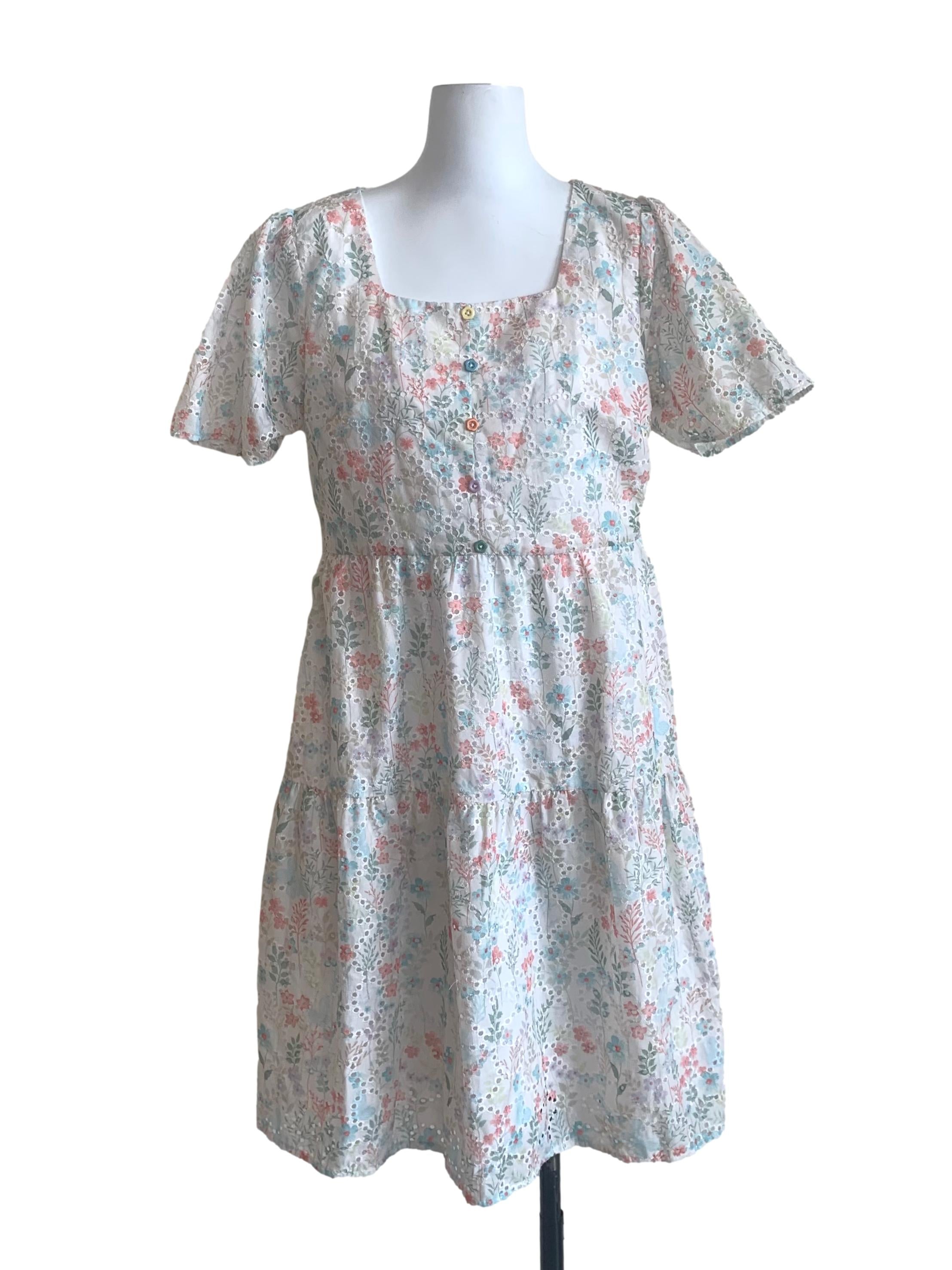 Off White Floral Pattern Empire Dress
