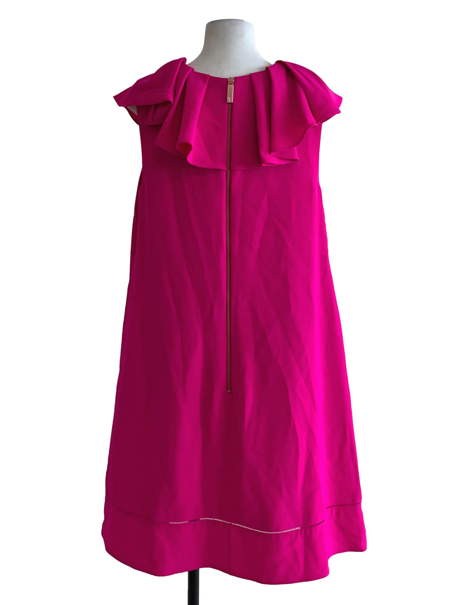 Fuscia Pink Jewel Neckline Shift Dress