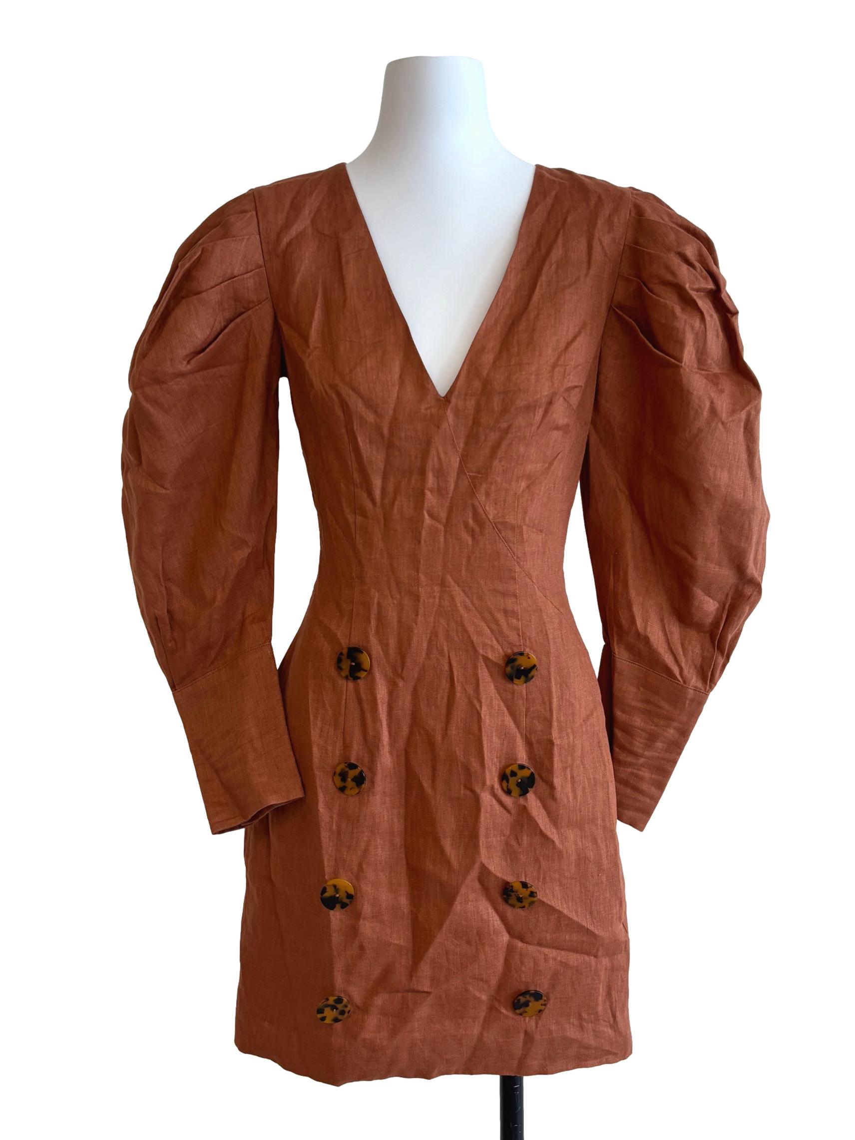 Caramel Brown Hourglass Linen Dress