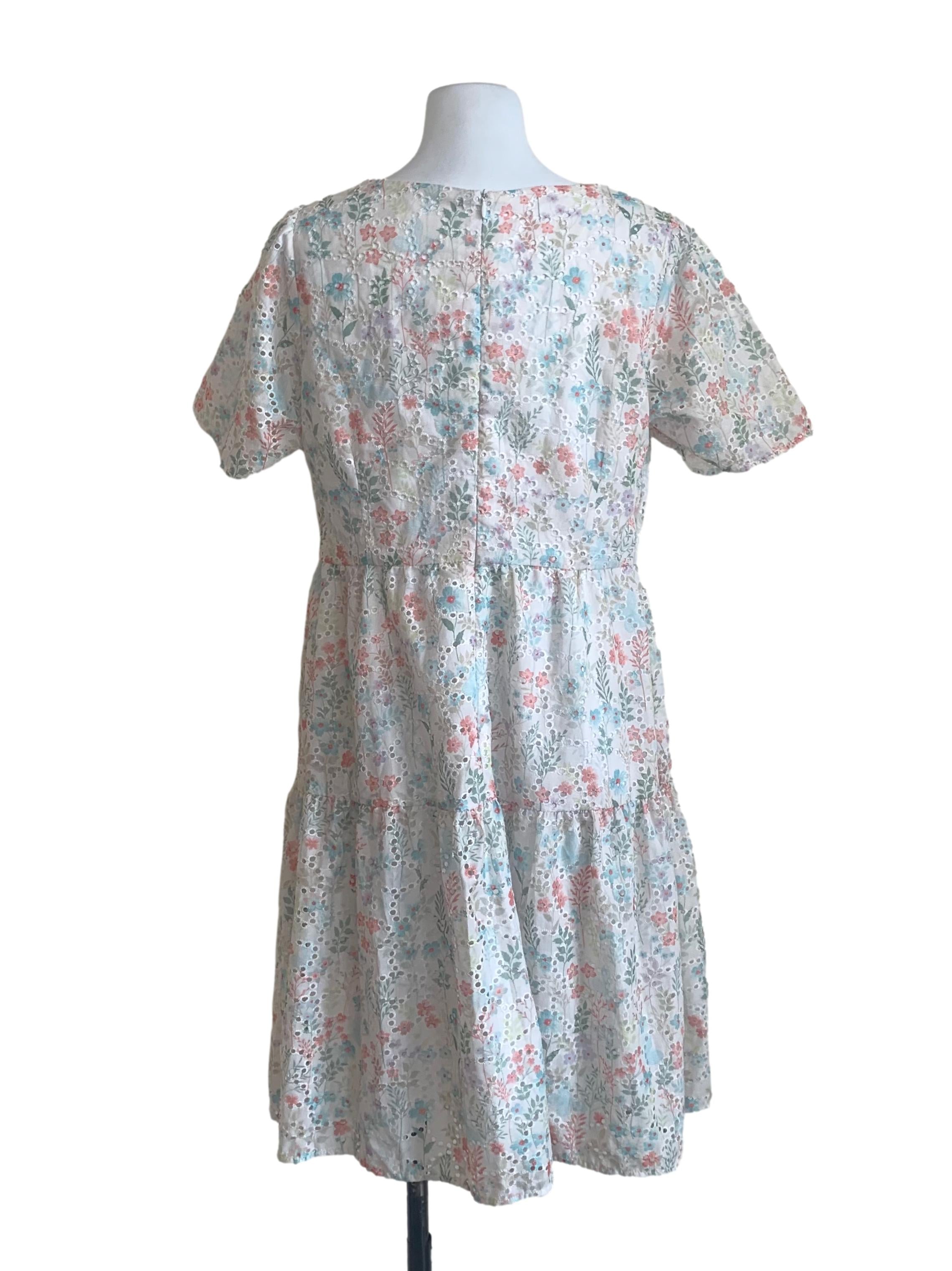 Off White Floral Pattern Empire Dress