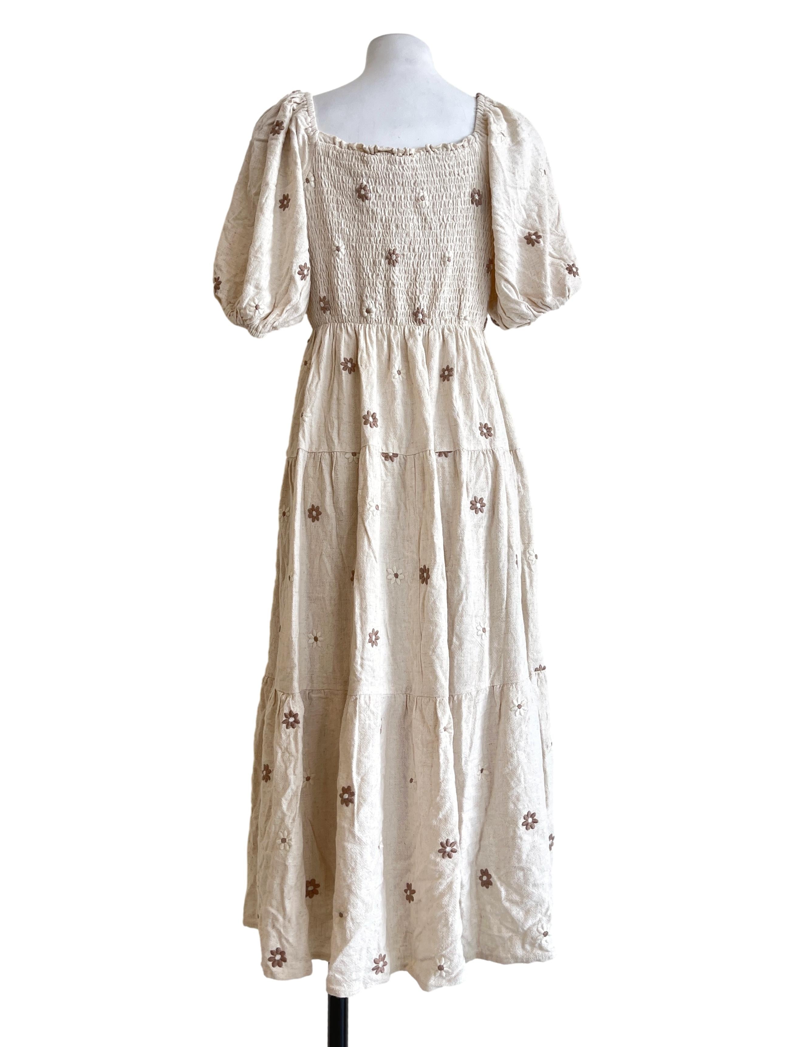 Champagne Brown Puff Sleeve Empire Dress