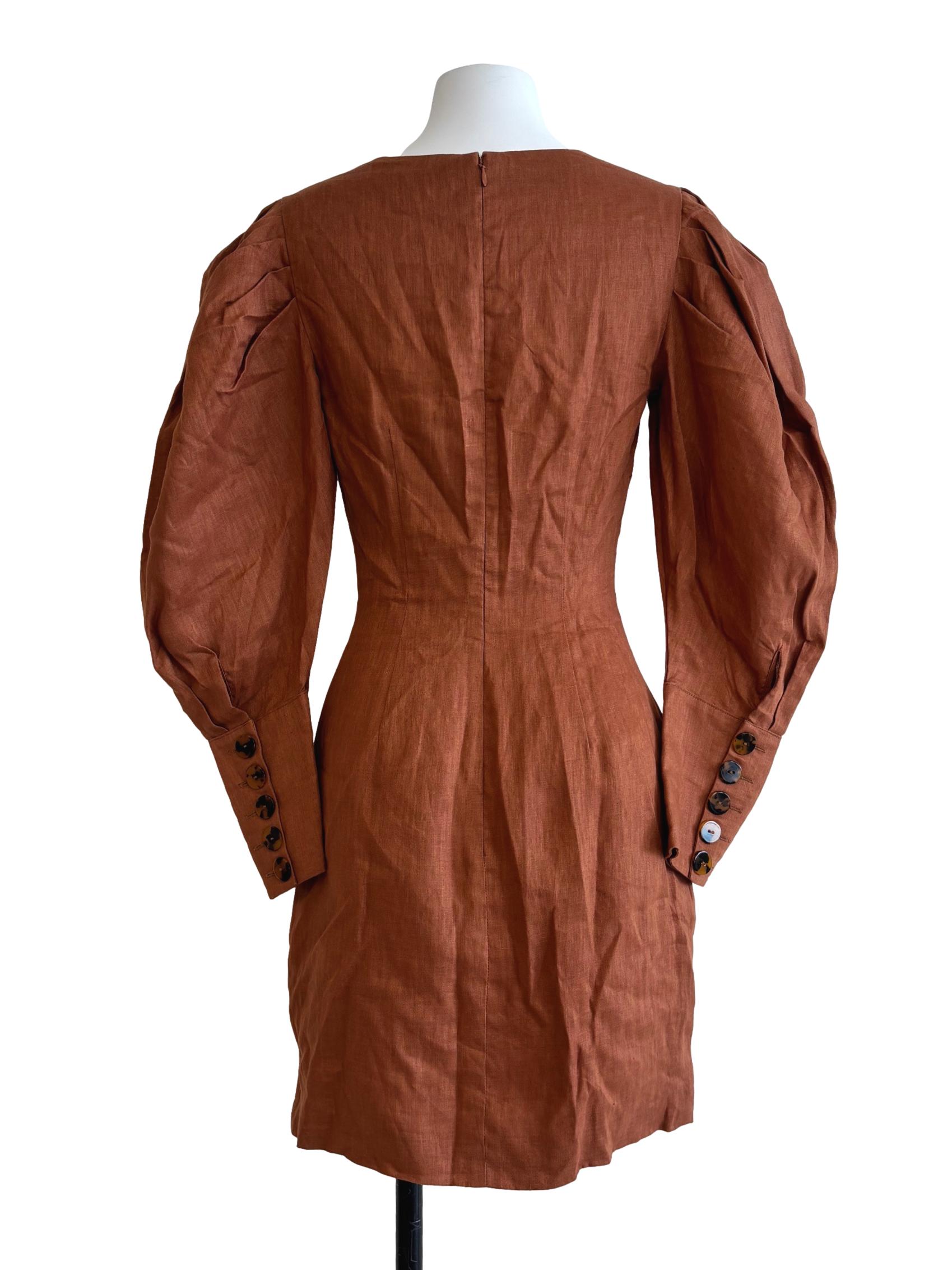 Caramel Brown Hourglass Linen Dress