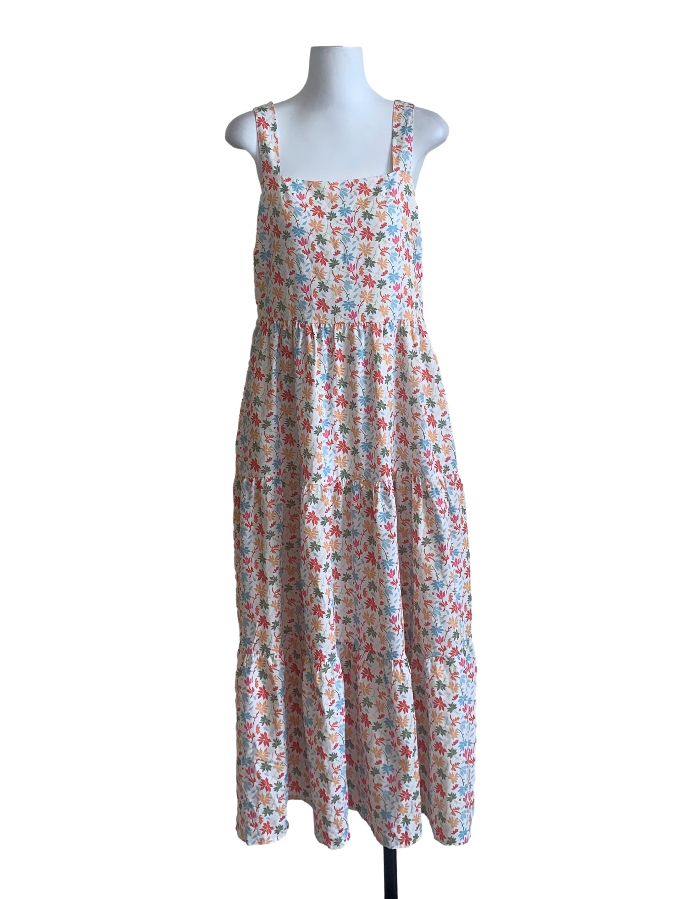 White Floral Pattern Tiered Dress