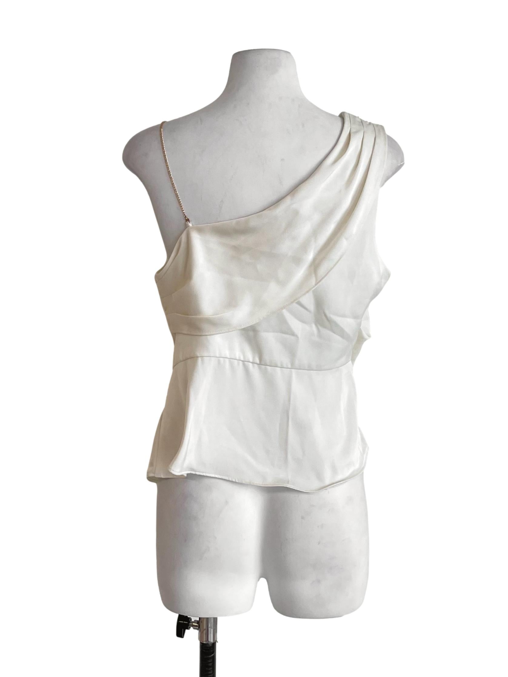 Cream White Chain Strap Asymmetric Top LB