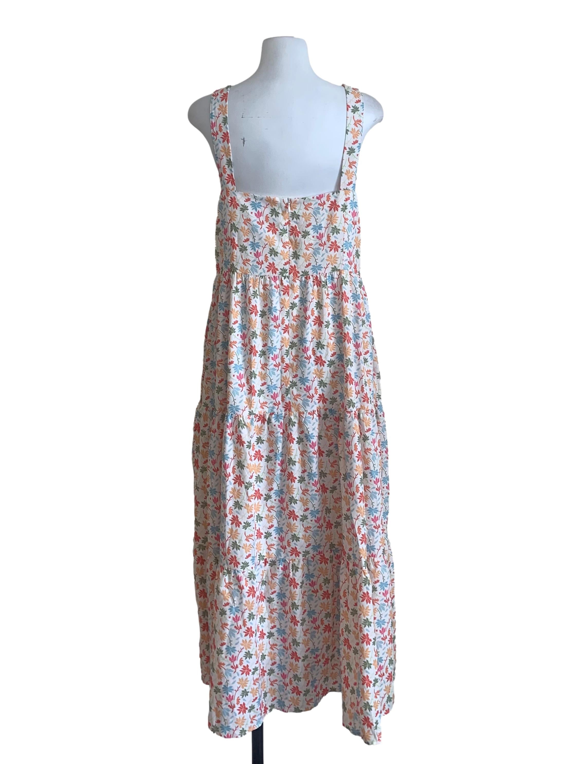 White Floral Pattern Tiered Dress