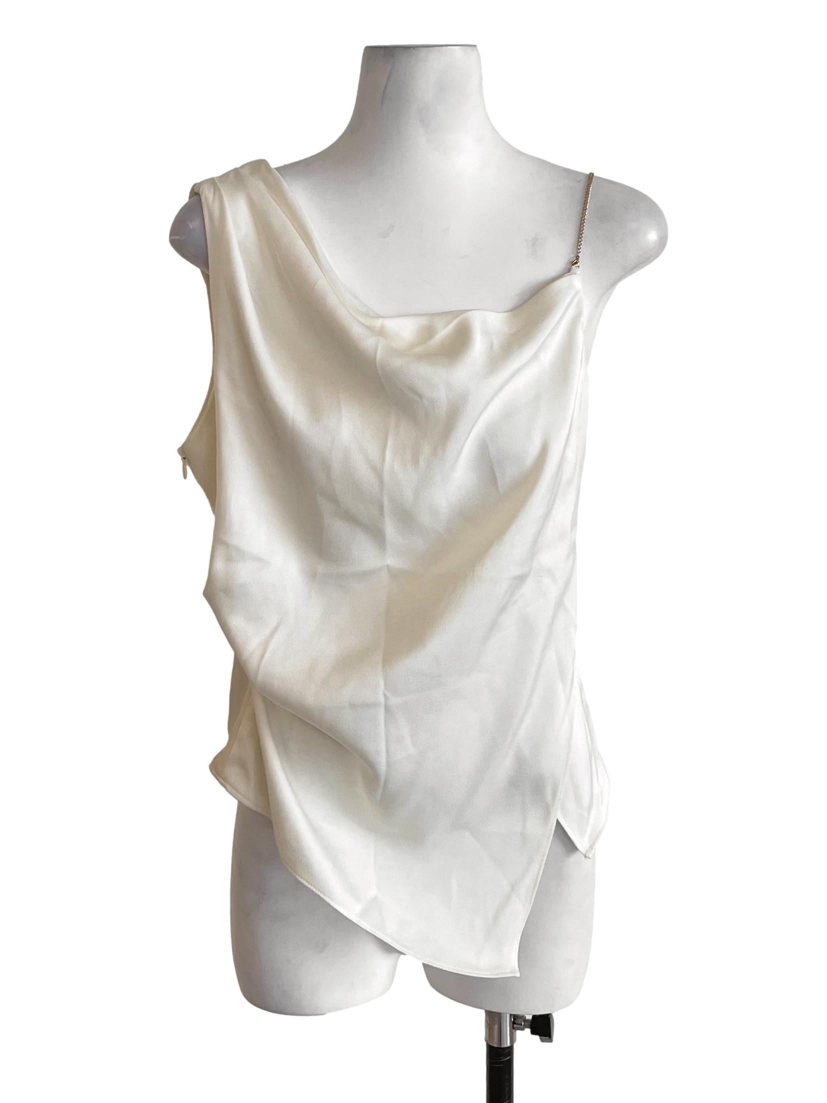 Cream White Chain Strap Asymmetric Top LB