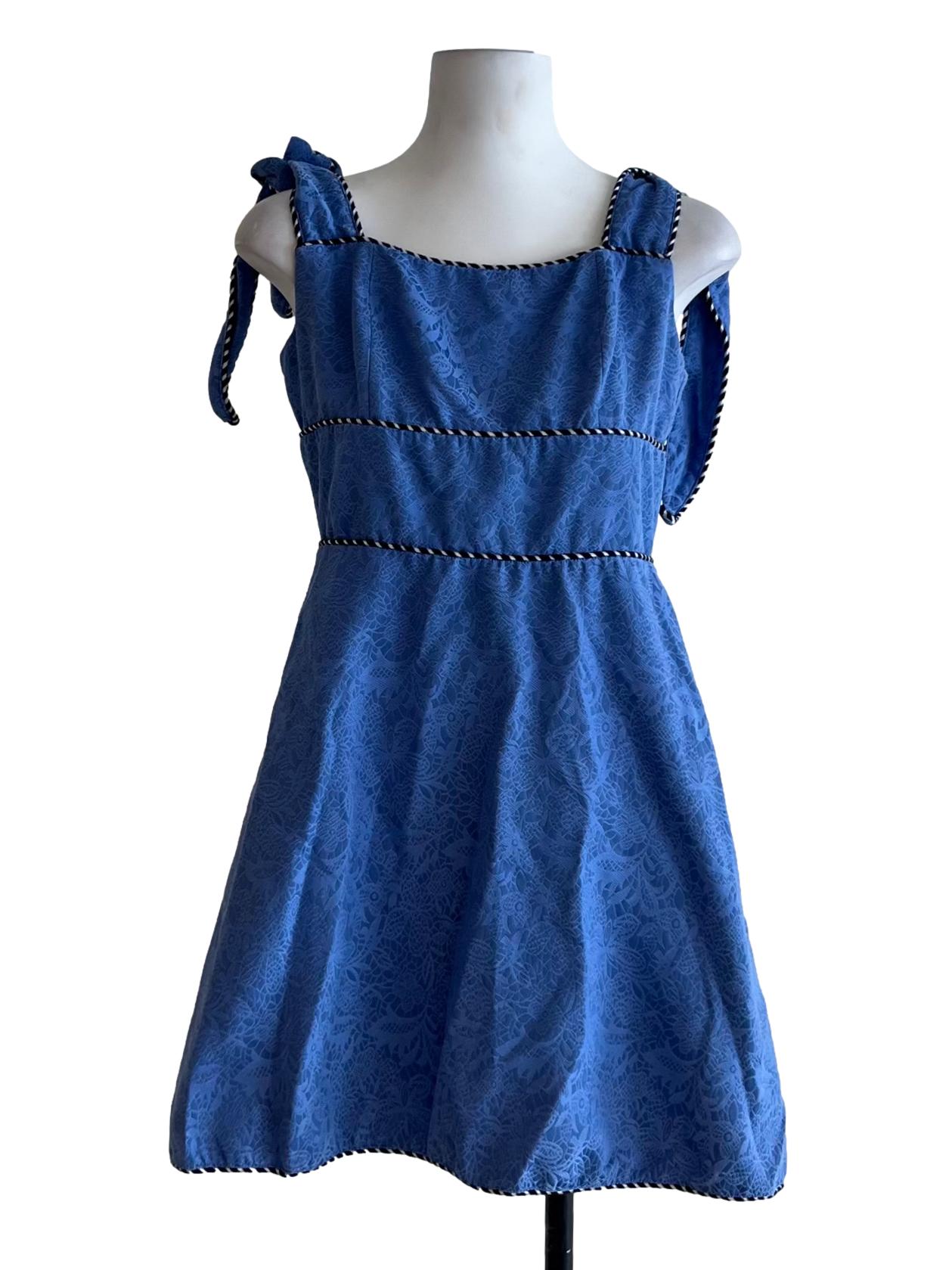 Blue Square Neckline A-Line Dress